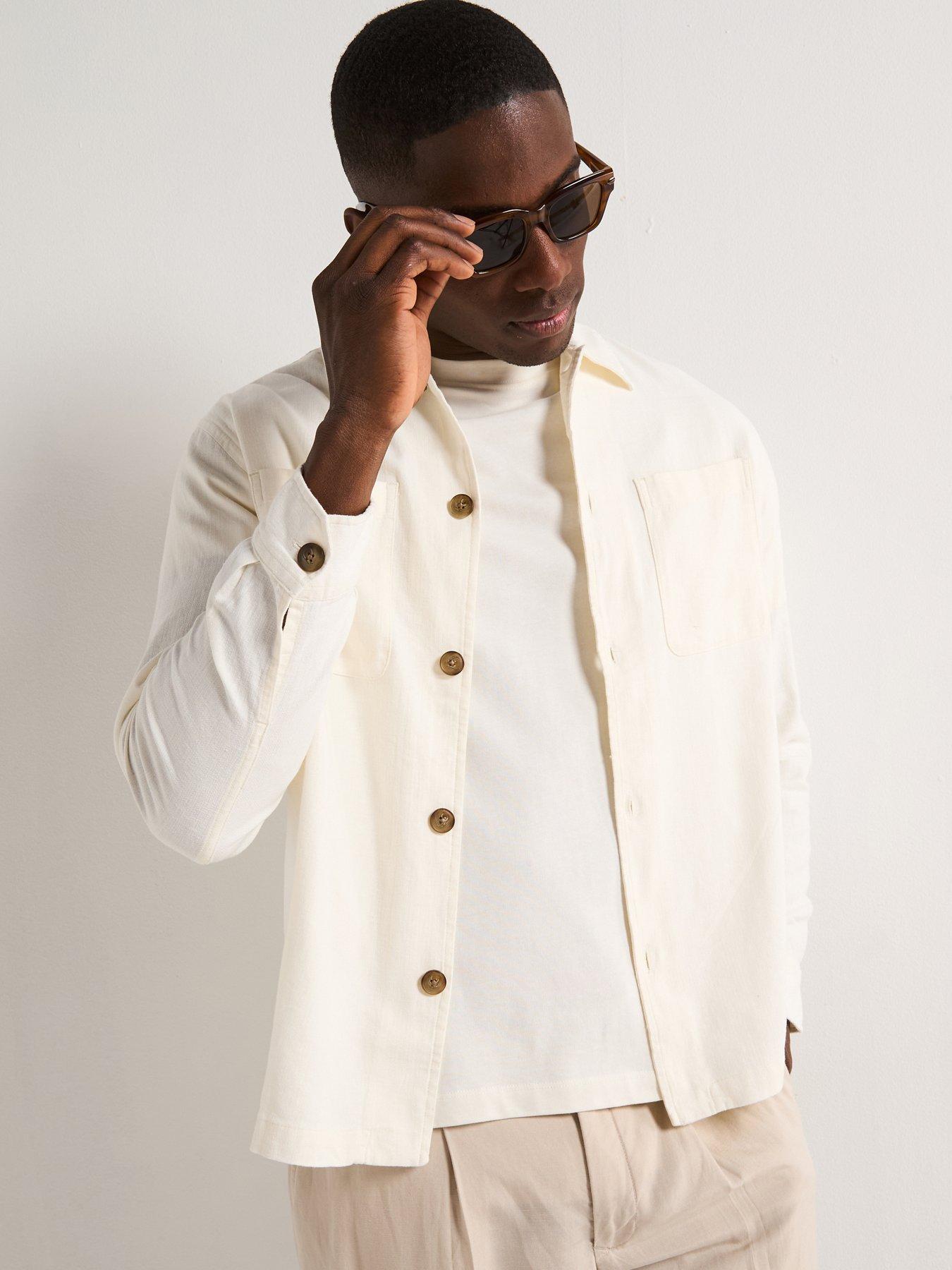 Image 1 of 6 of Selected Homme Brody Long Sleeve Overshirt - White