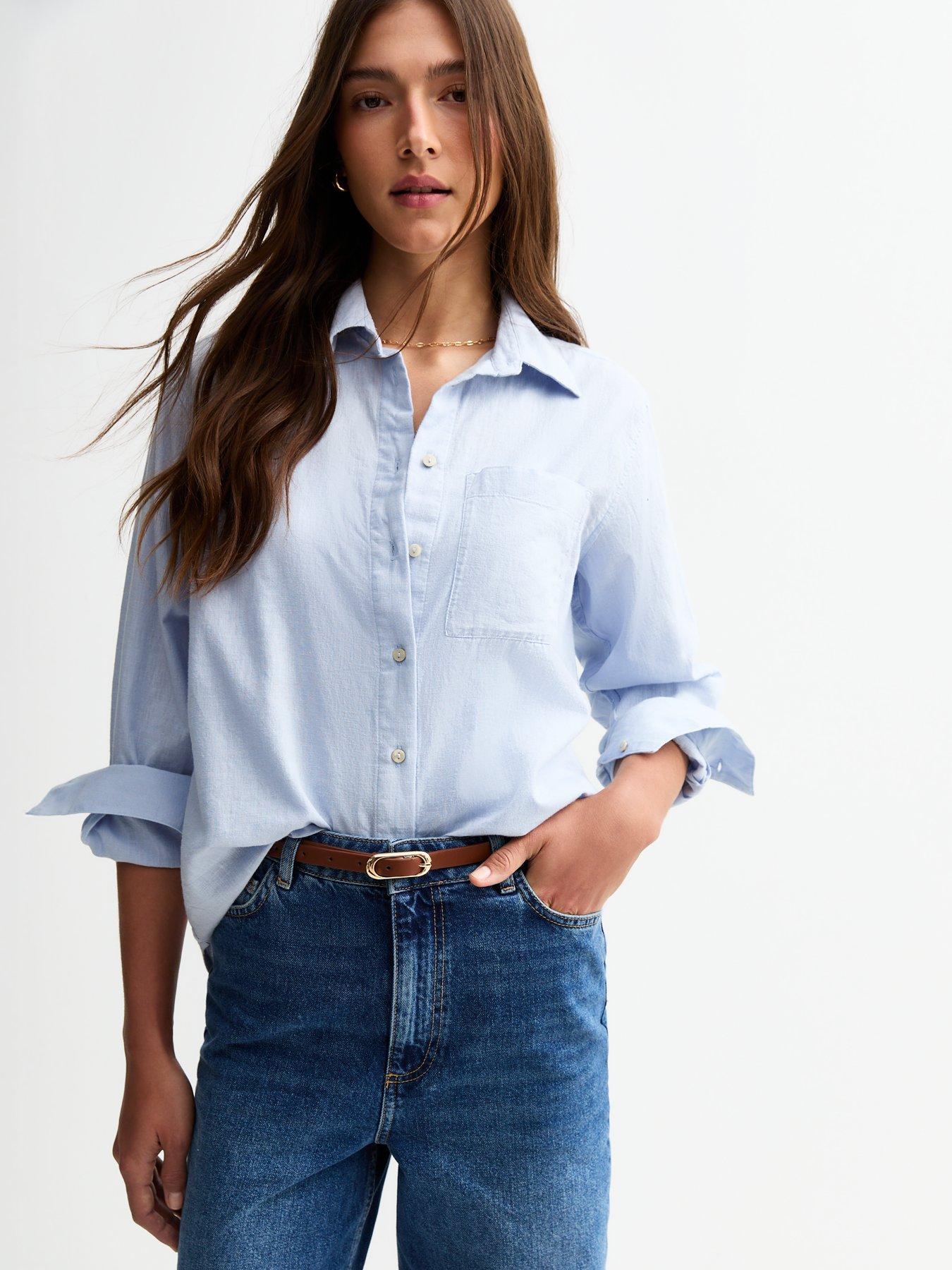 undefined Blue Long Sleeve Chambray Shirt