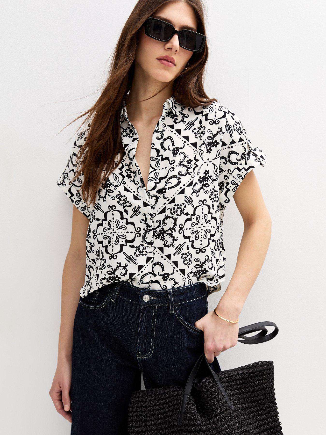 undefined Black Western Print Short Sleeve Shirt