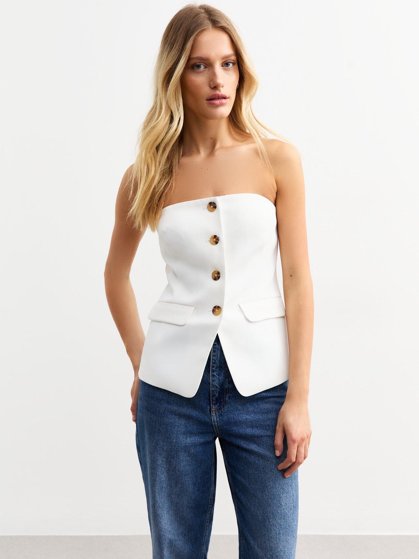undefined White Button Front Bandeau Waistcoat