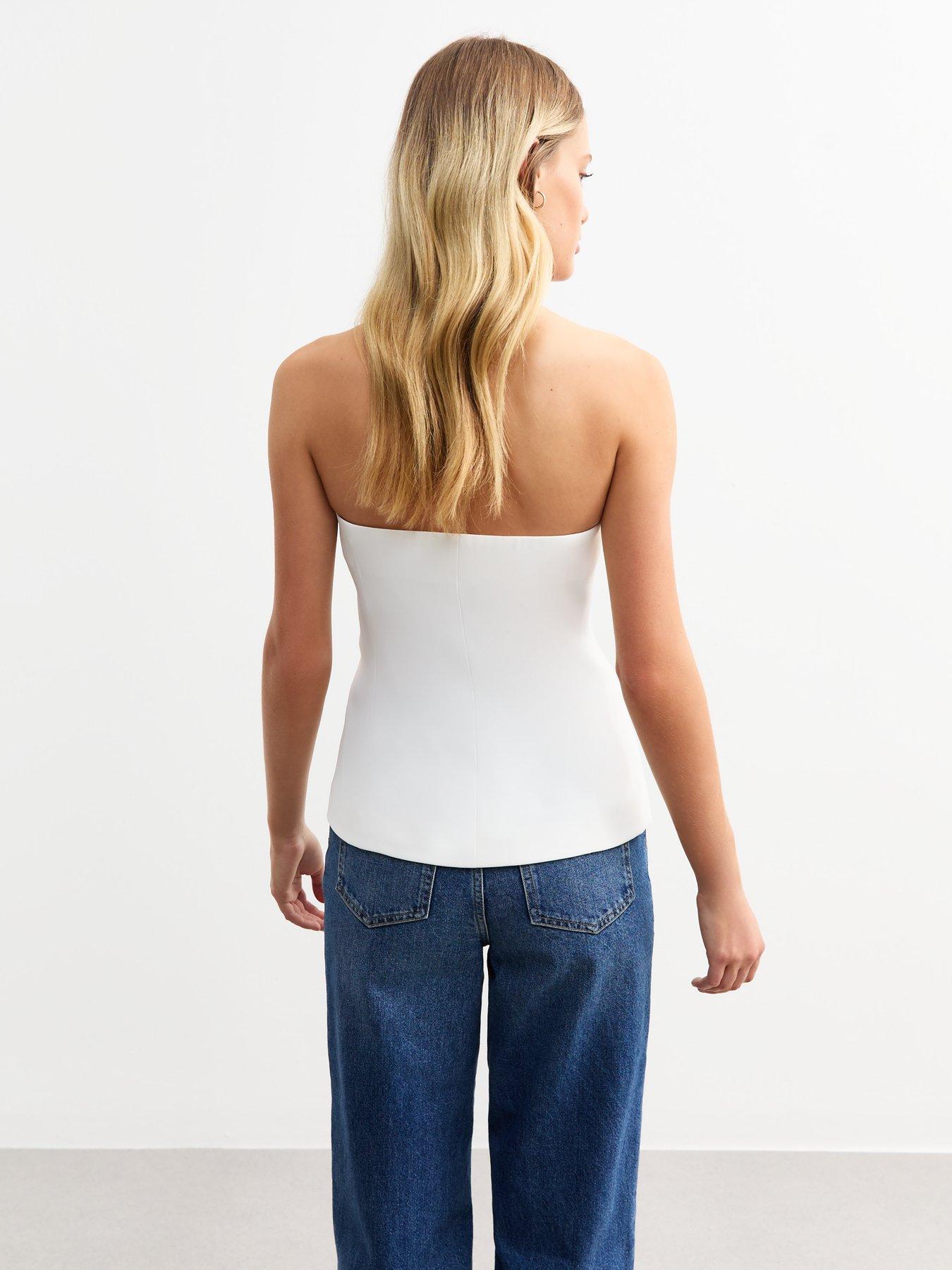Image 2 of 5 of New Look White Button Front Bandeau Waistcoat