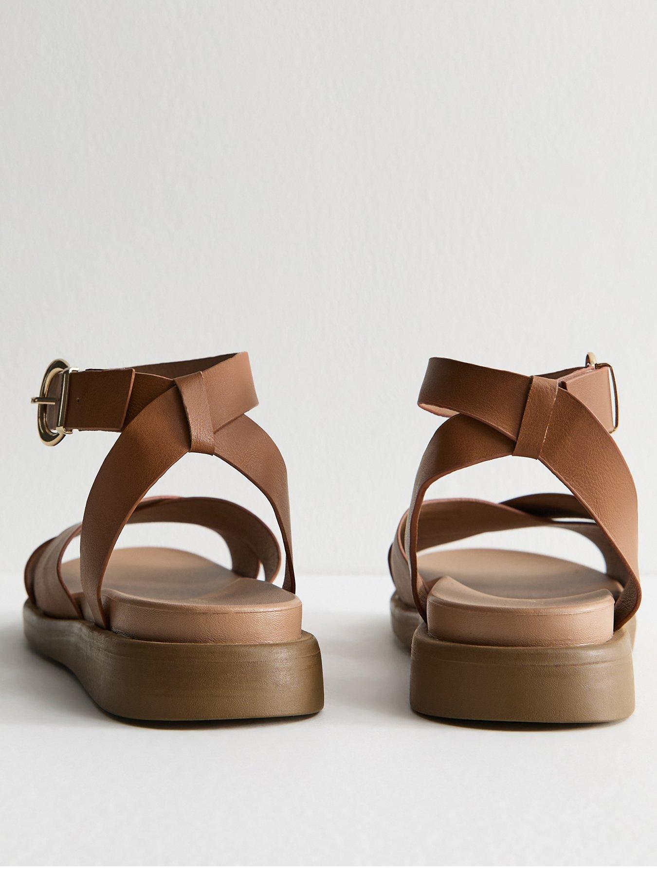 New Look Wide Fit Brown Faux Leather Crossover Strap Sandals | Very