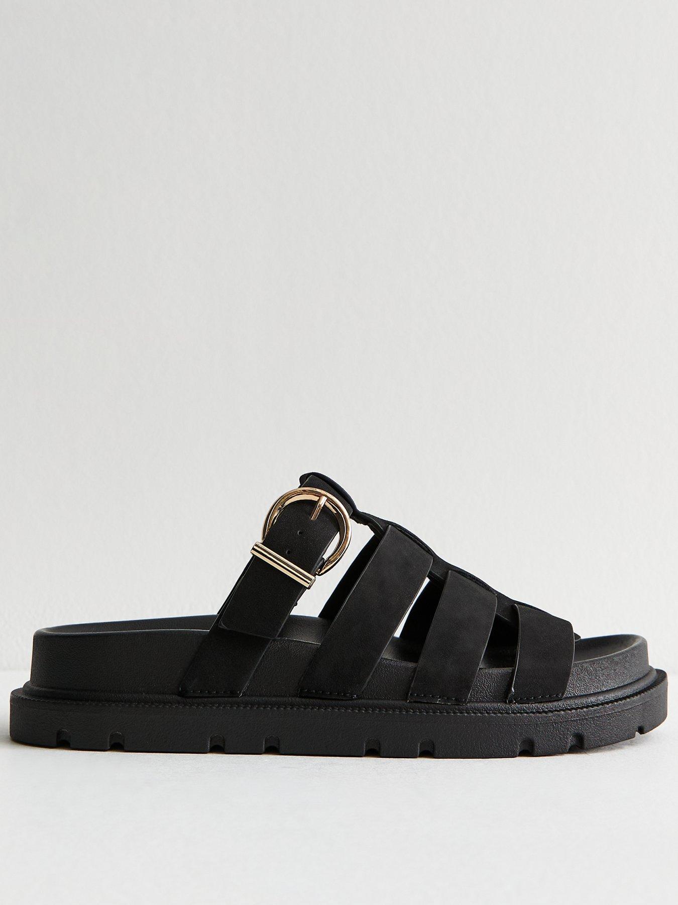 undefined Black Faux Suede Gladiator Mule Sandals