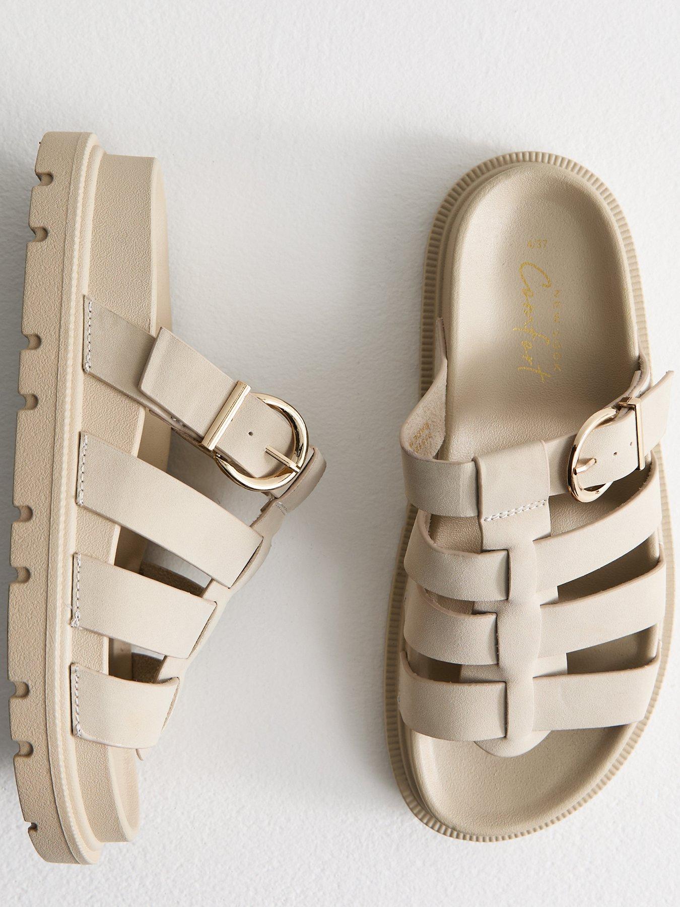 Image 4 of 6 of New Look Faux Suede Gladiator Mule Sandals - Off White