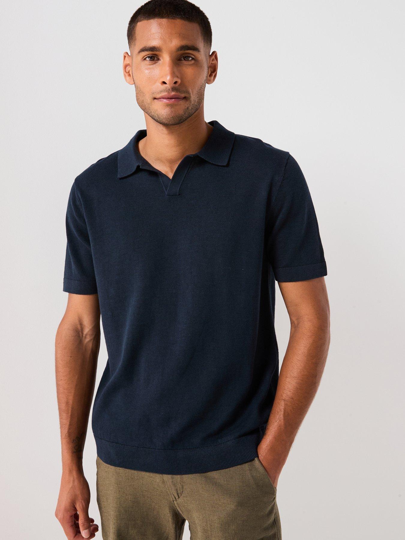 トップス second layer 23ss s/s open knit polo Textured Knitted Open Collar Polo Shirt in Navy
