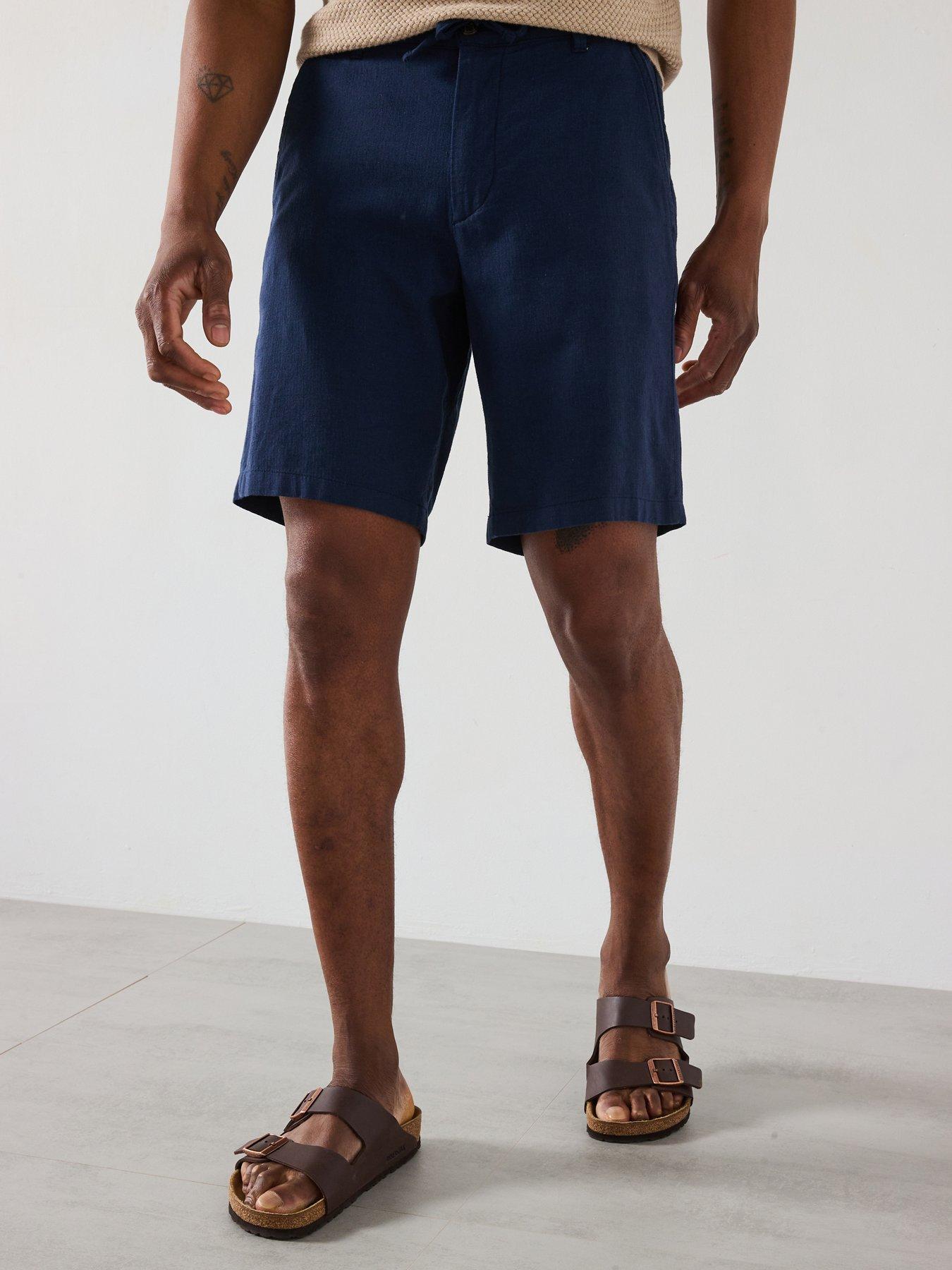 undefined Regular Fit Brody Linen Shorts - Navy