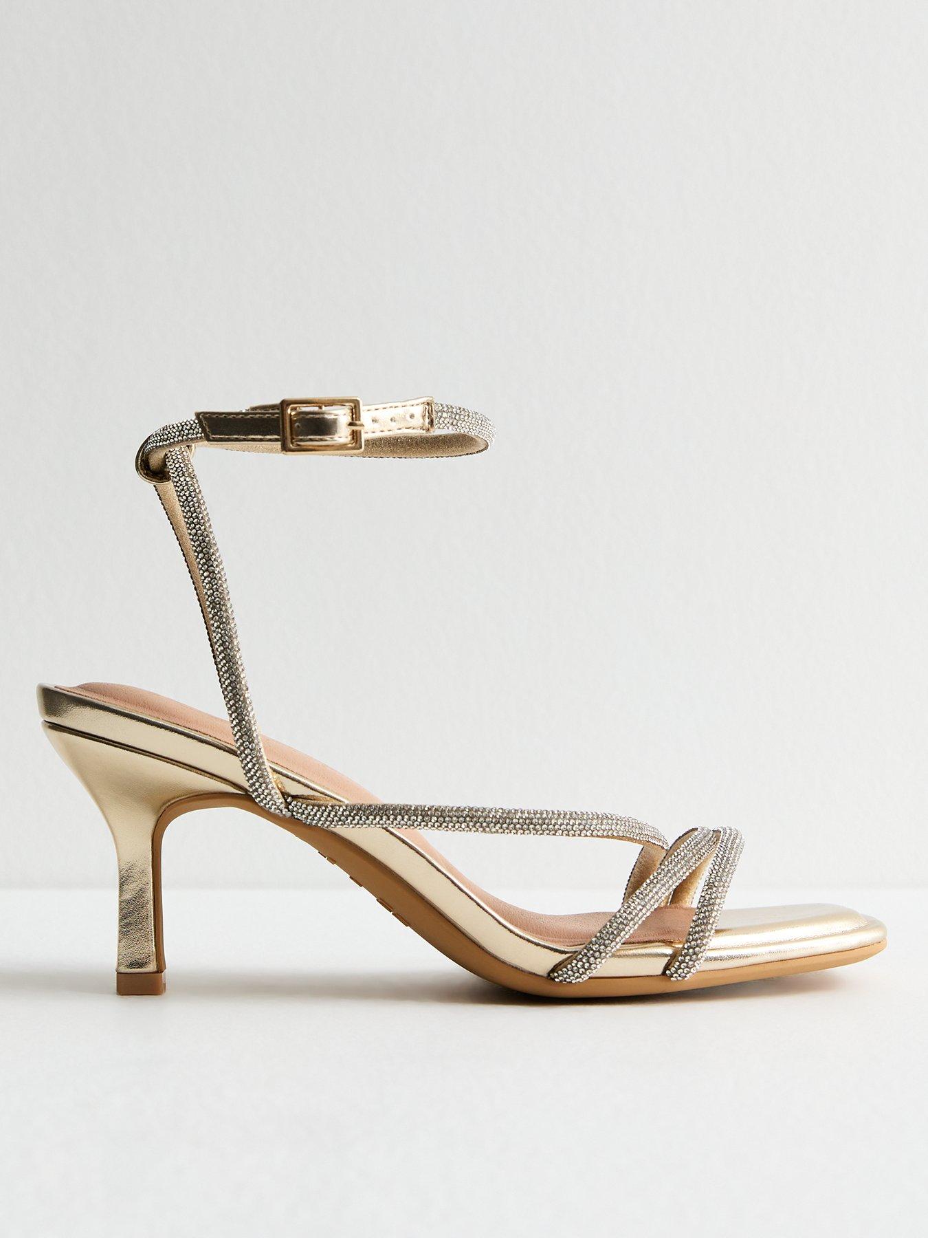 undefined Wide Fit Diamanté Embellished Faux Leather Sandals - Gold
