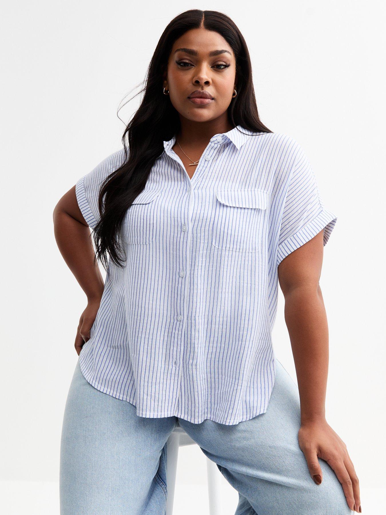 undefined Curves Blue Striped Textured Shirt