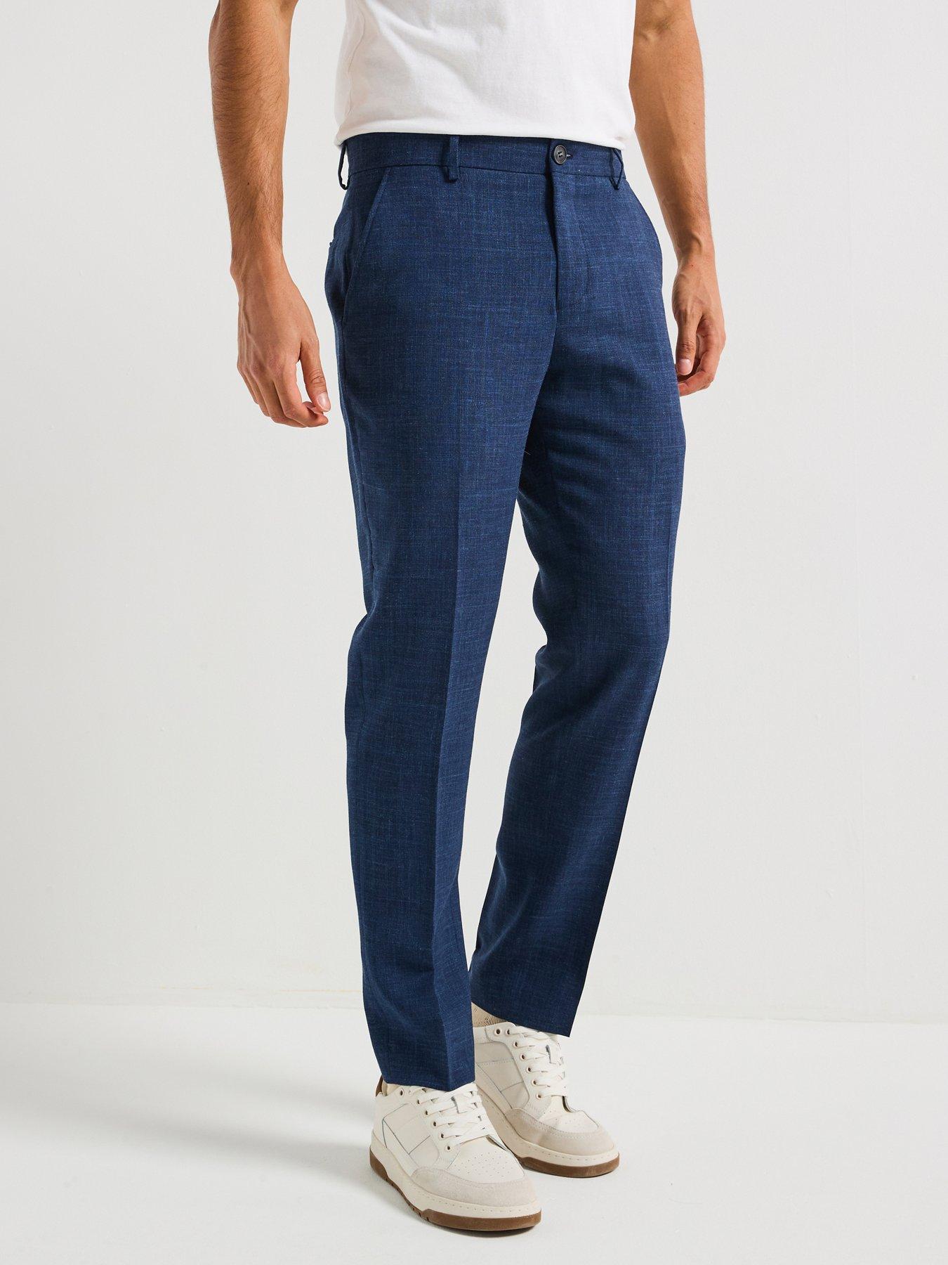undefined Slim Fit Oasis Linen Suit Trousers - Navy