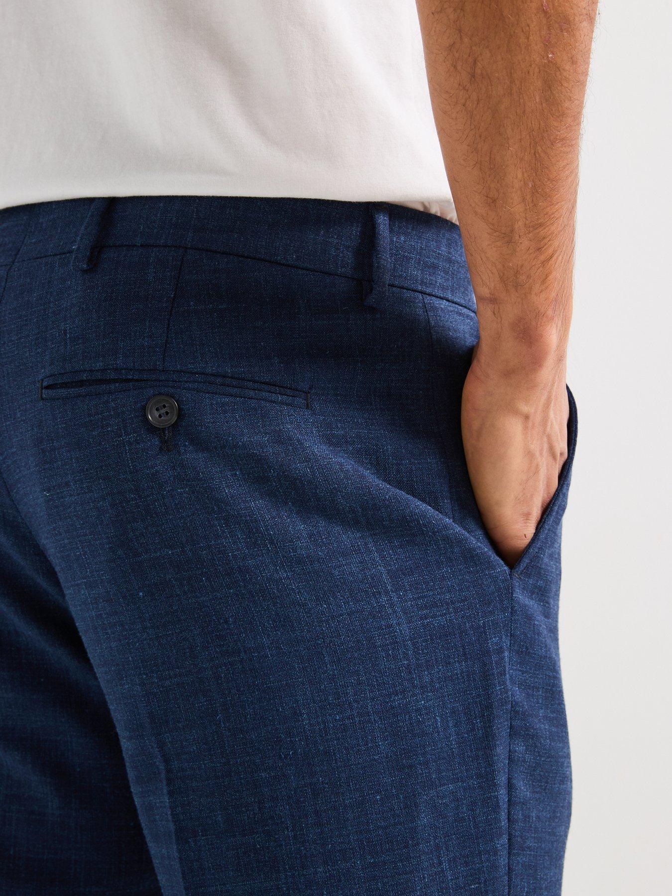 Image 4 of 4 of Selected Homme Slim Fit Oasis Linen Suit Trousers - Navy