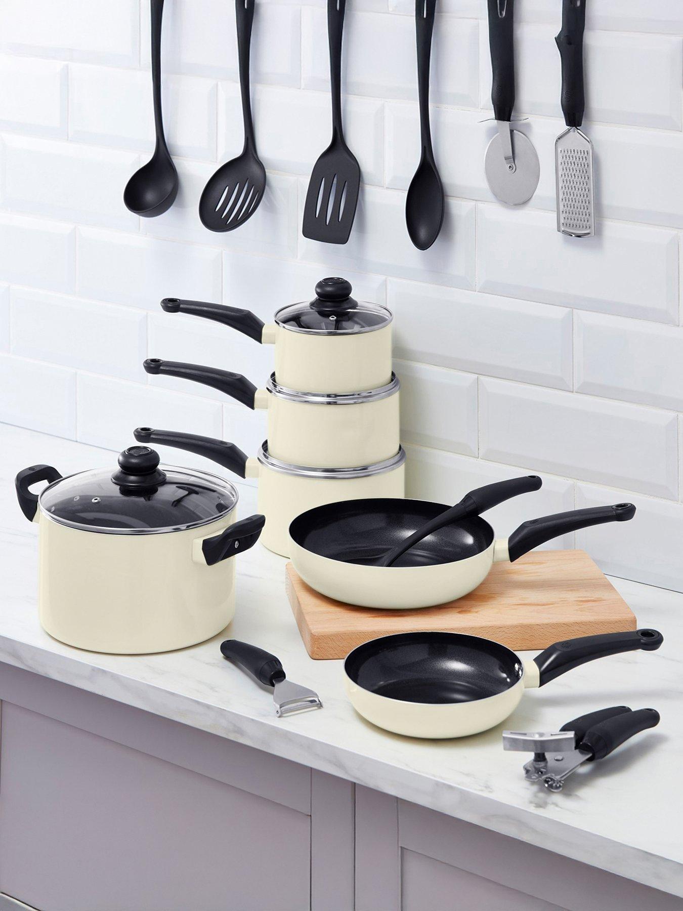 Swan Townhouse 14-Piece Pan and Kitchen Tool Set - Cream