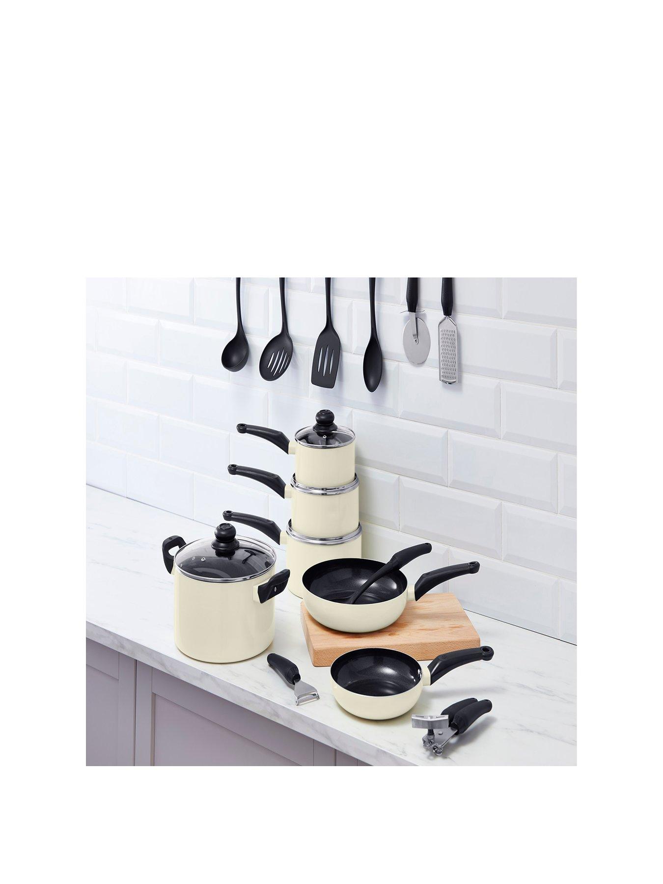 Image 2 of 7 of Swan Townhouse 14-Piece Pan and Kitchen Tool Set - Cream