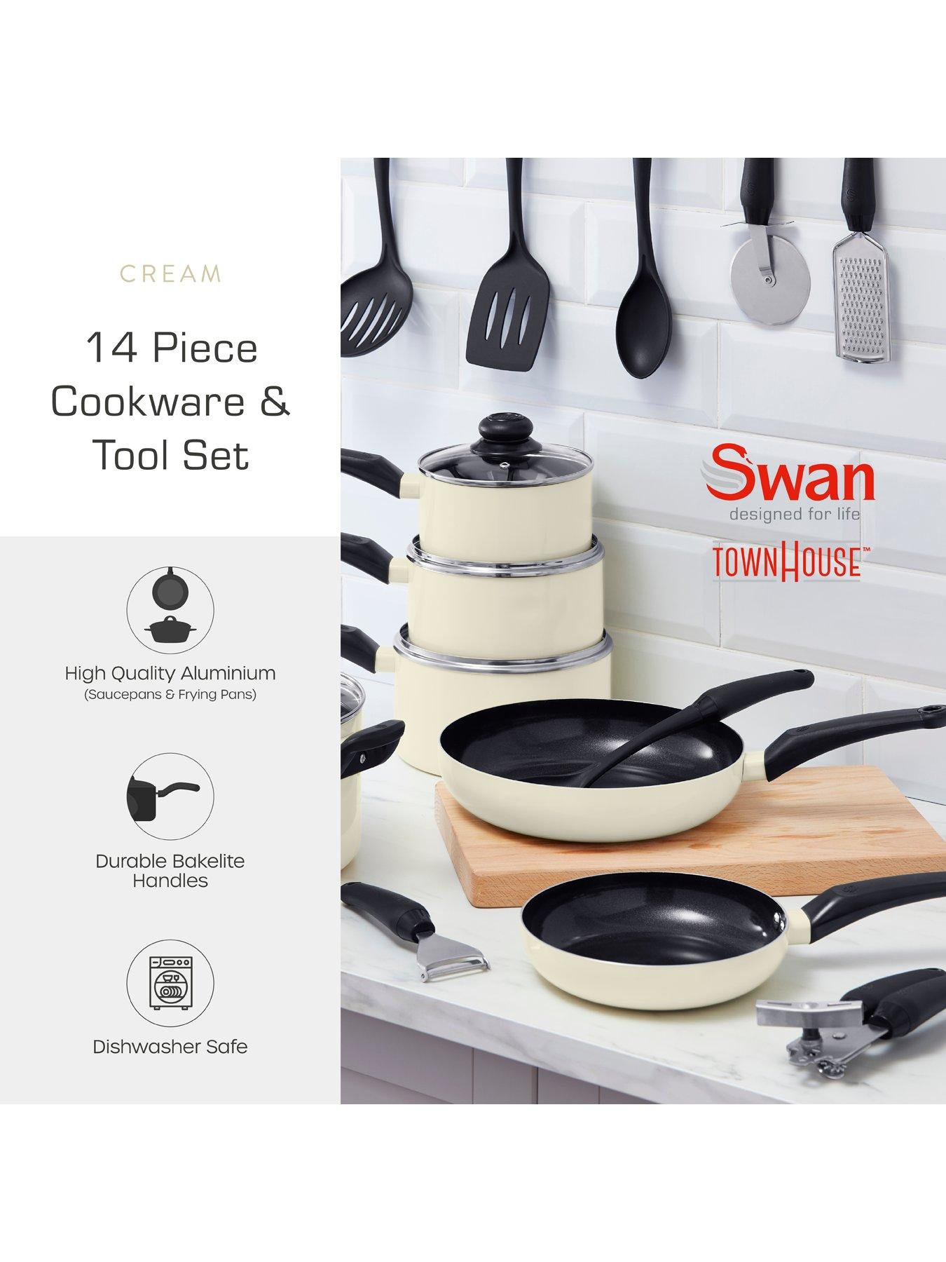 Image 3 of 7 of Swan Townhouse 14-Piece Pan and Kitchen Tool Set - Cream