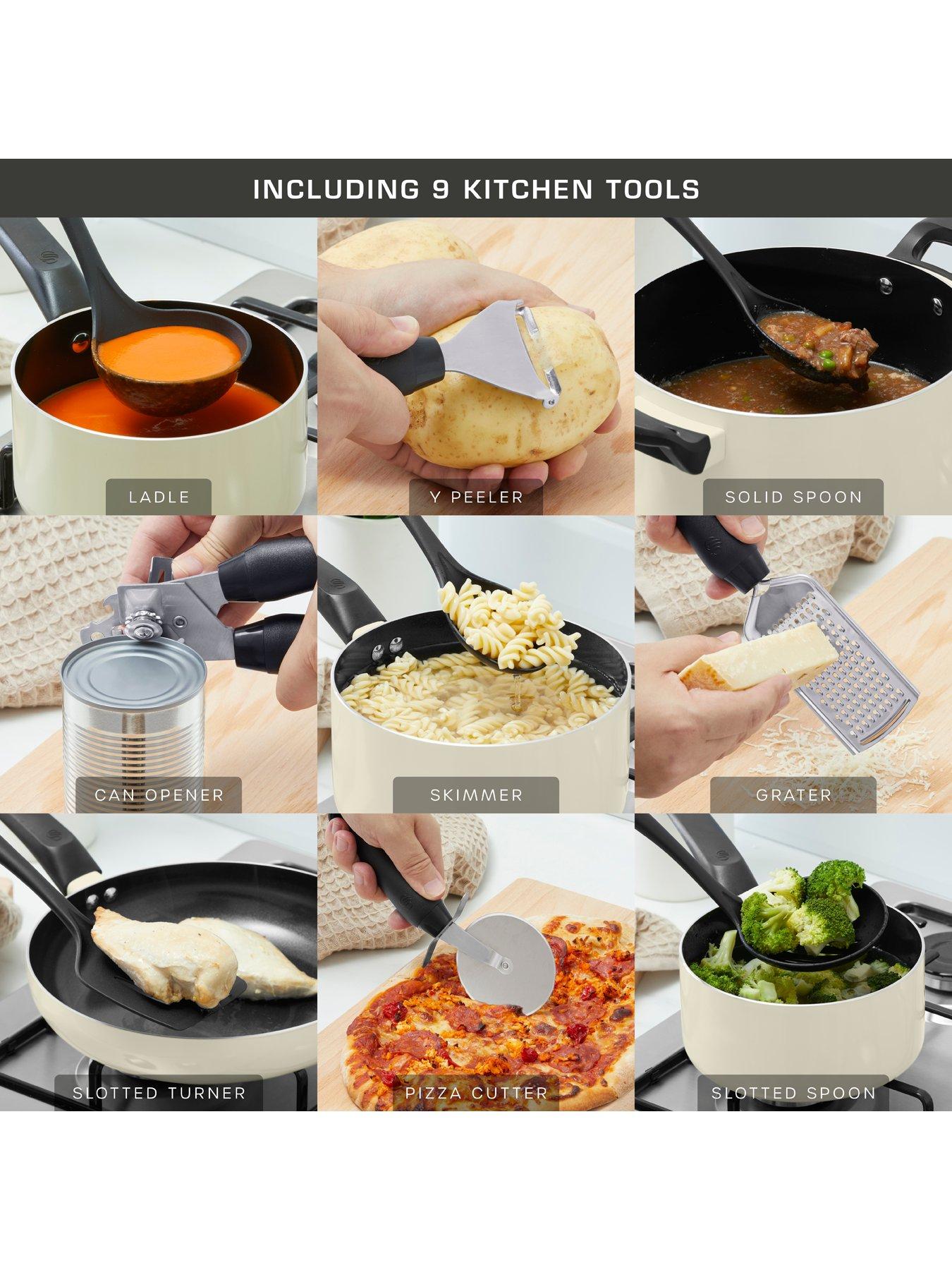 Image 6 of 7 of Swan Townhouse 14-Piece Pan and Kitchen Tool Set - Cream