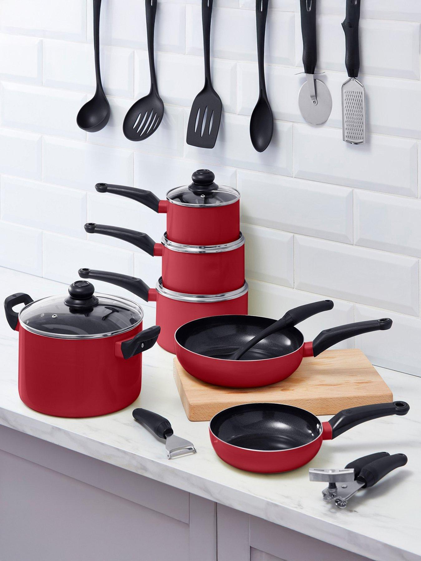 Swan Townhouse 14-Piece Pan and Kitchen Tool Set - Red