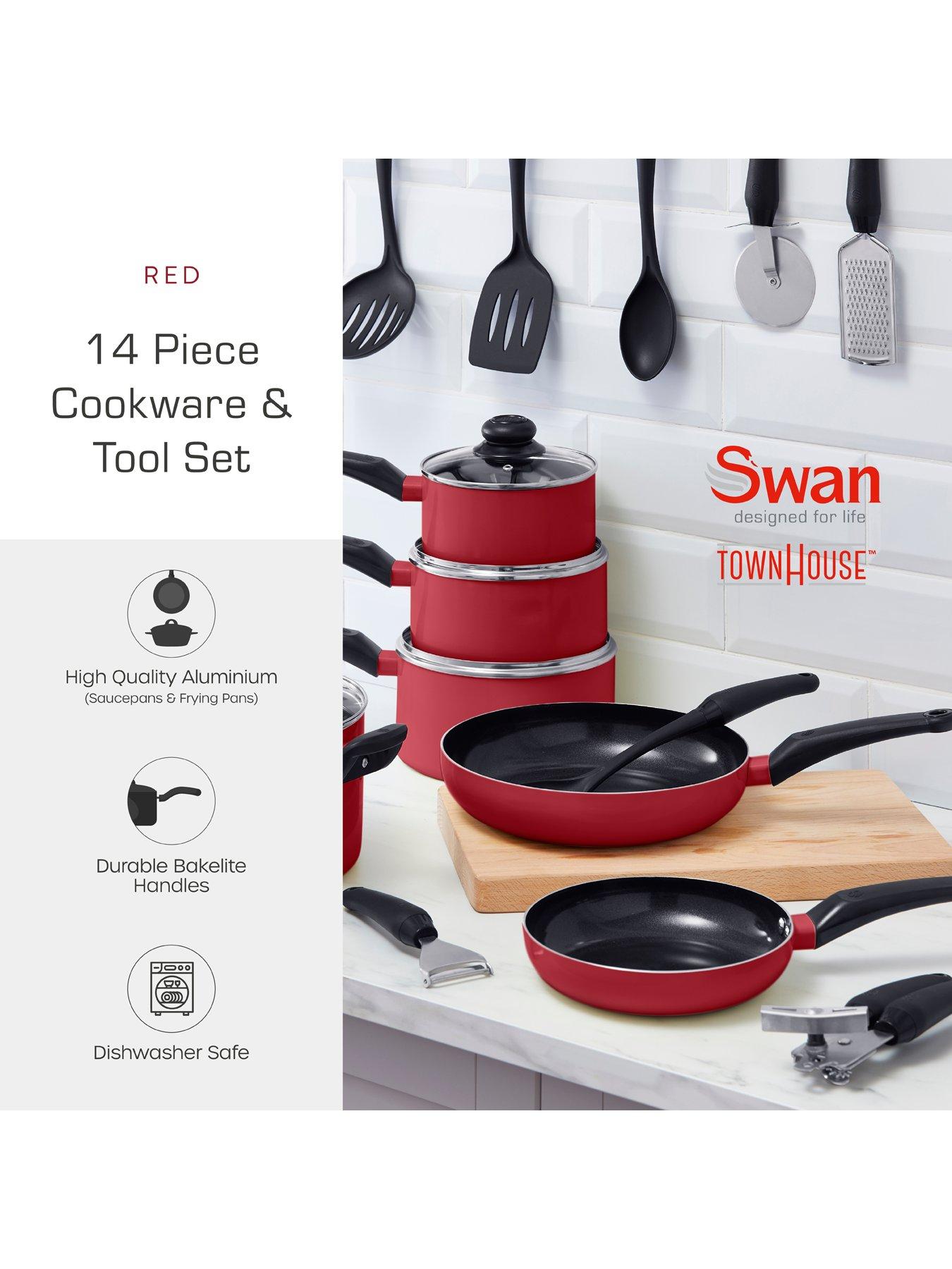 Swan Townhouse 14-Piece Pan and Kitchen Tool Set - Red | Very