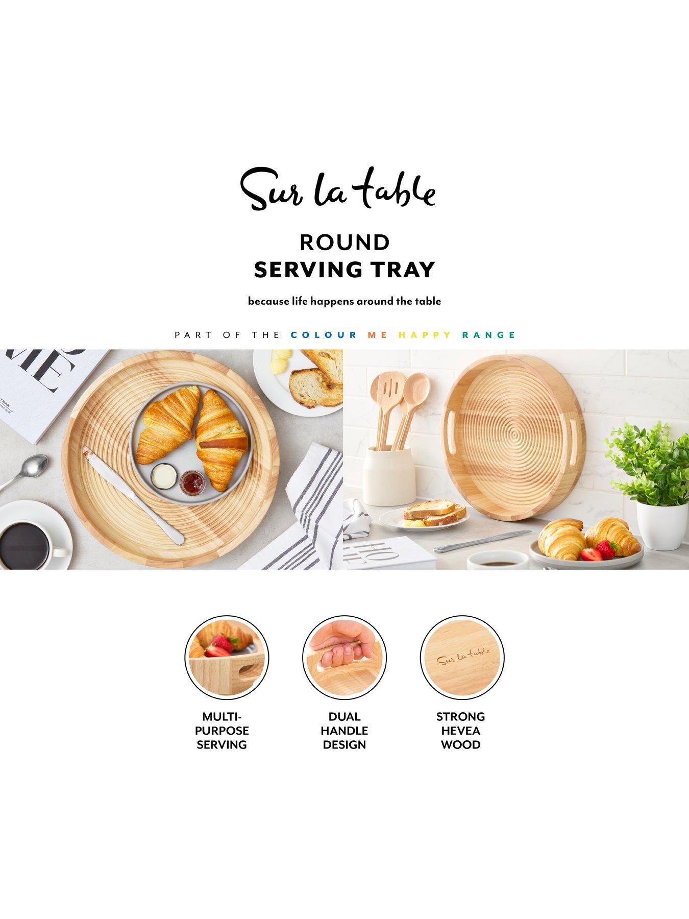 Image 3 of 7 of Sur La Table Round Serving Tray with Handles- Hevea Wood