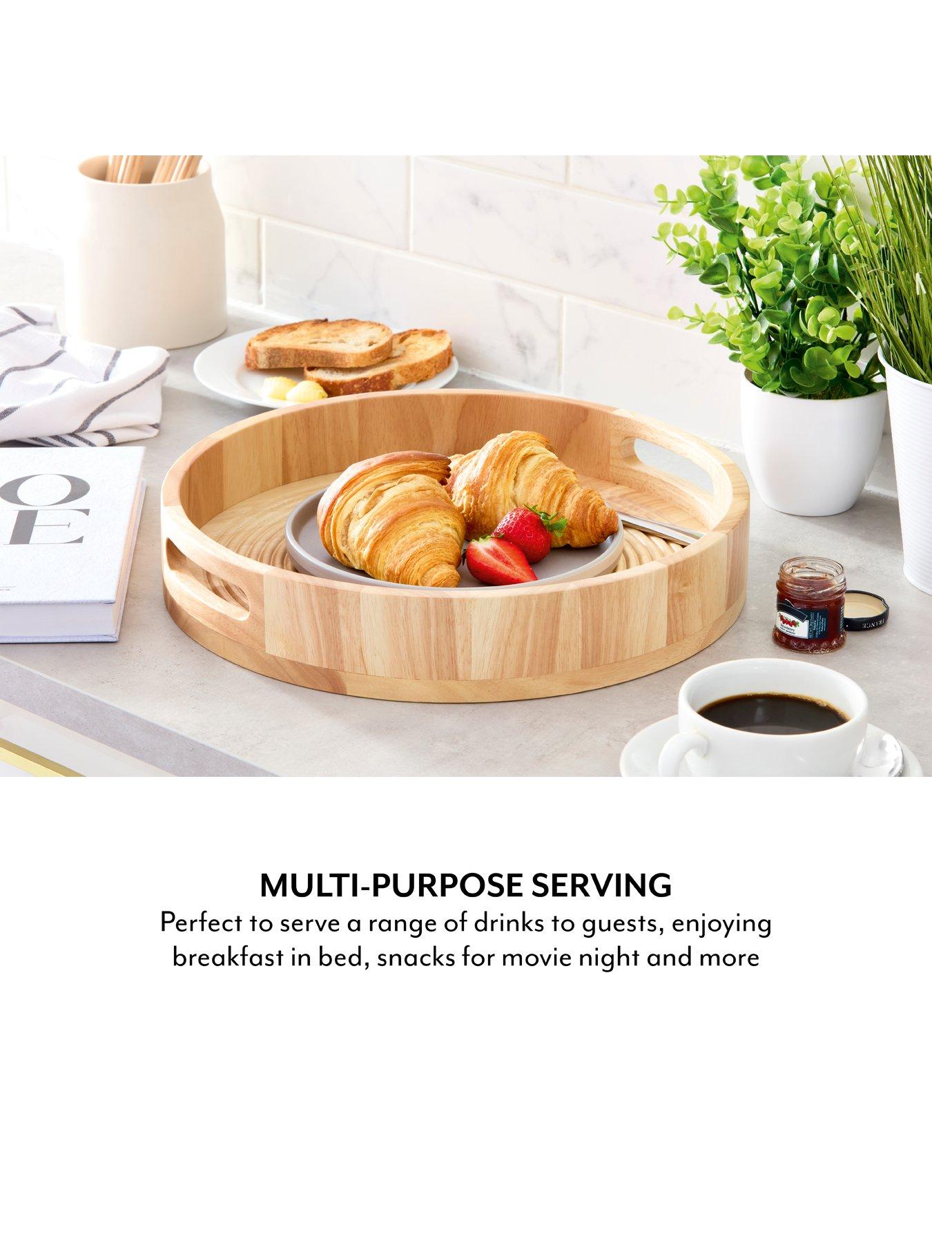 Image 4 of 7 of Sur La Table Round Serving Tray with Handles- Hevea Wood