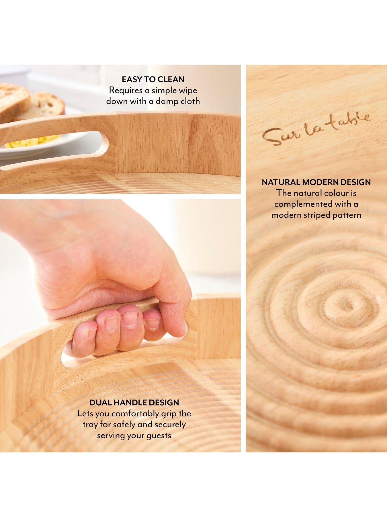 Image 5 of 7 of Sur La Table Round Serving Tray with Handles- Hevea Wood