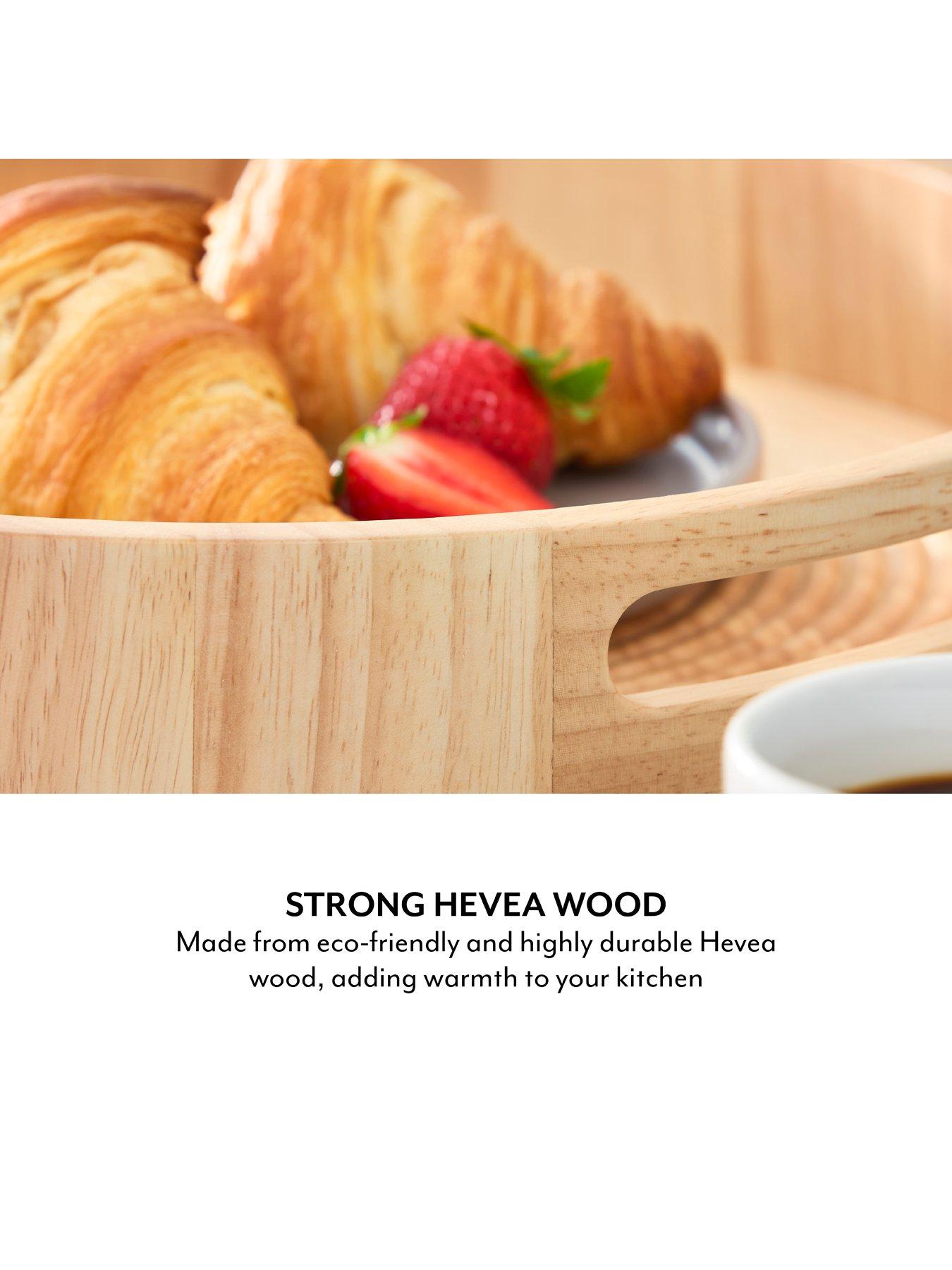 Image 6 of 7 of Sur La Table Round Serving Tray with Handles- Hevea Wood