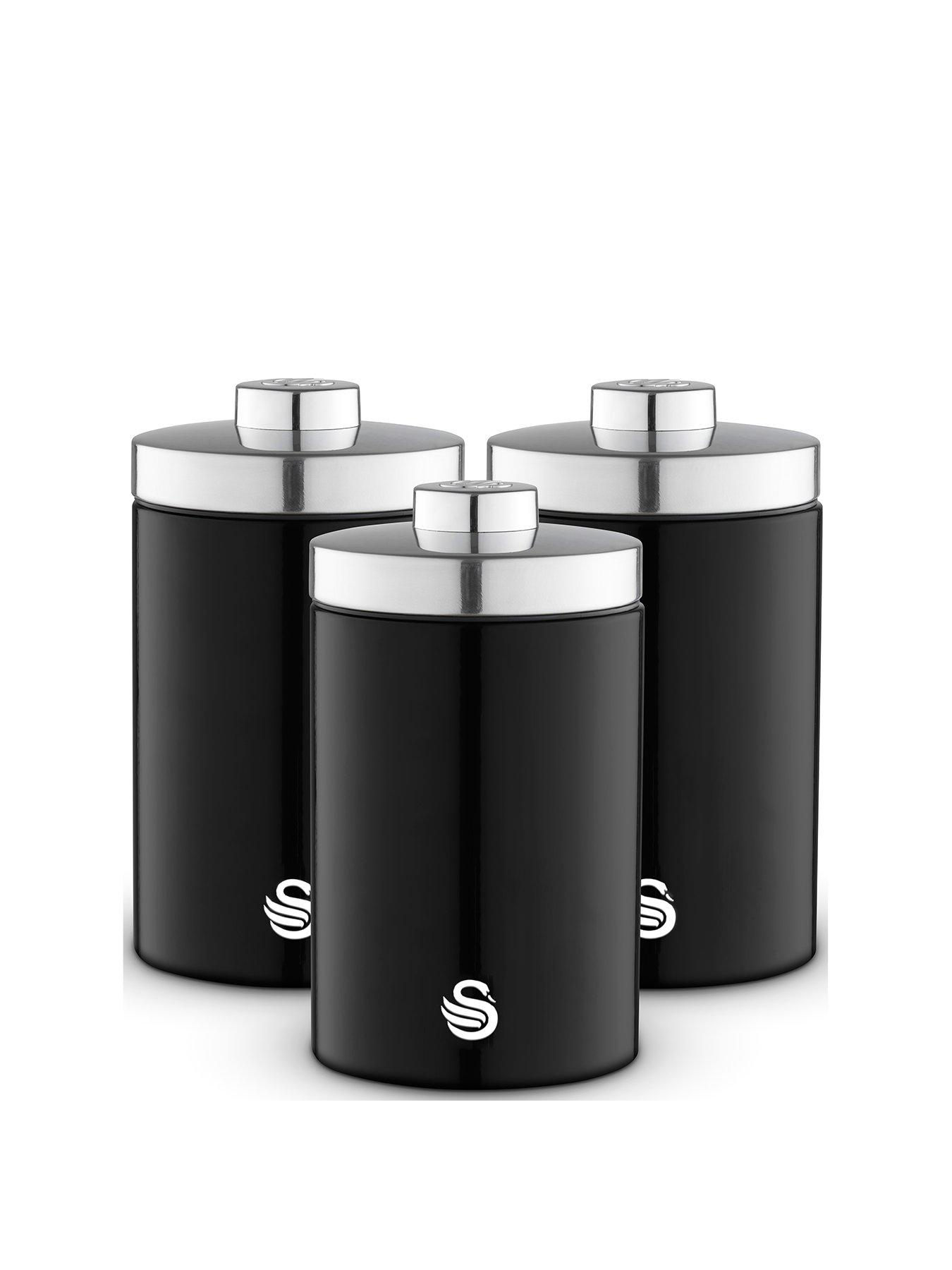 Swan Townhouse Set of 3 Storage Canisters for Coffee/Sugar/Tea- Black