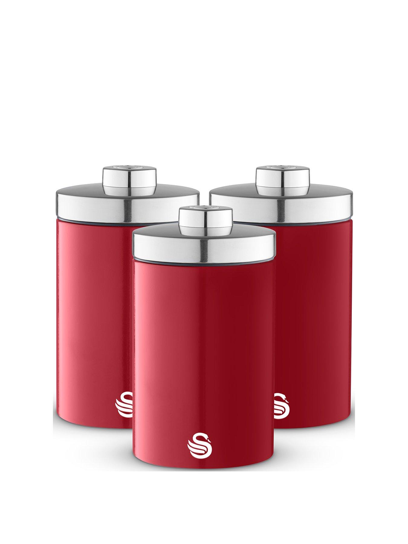 Swan Townhouse Set of 3 Storage Canisters for Coffee/Sugar/Tea- Red