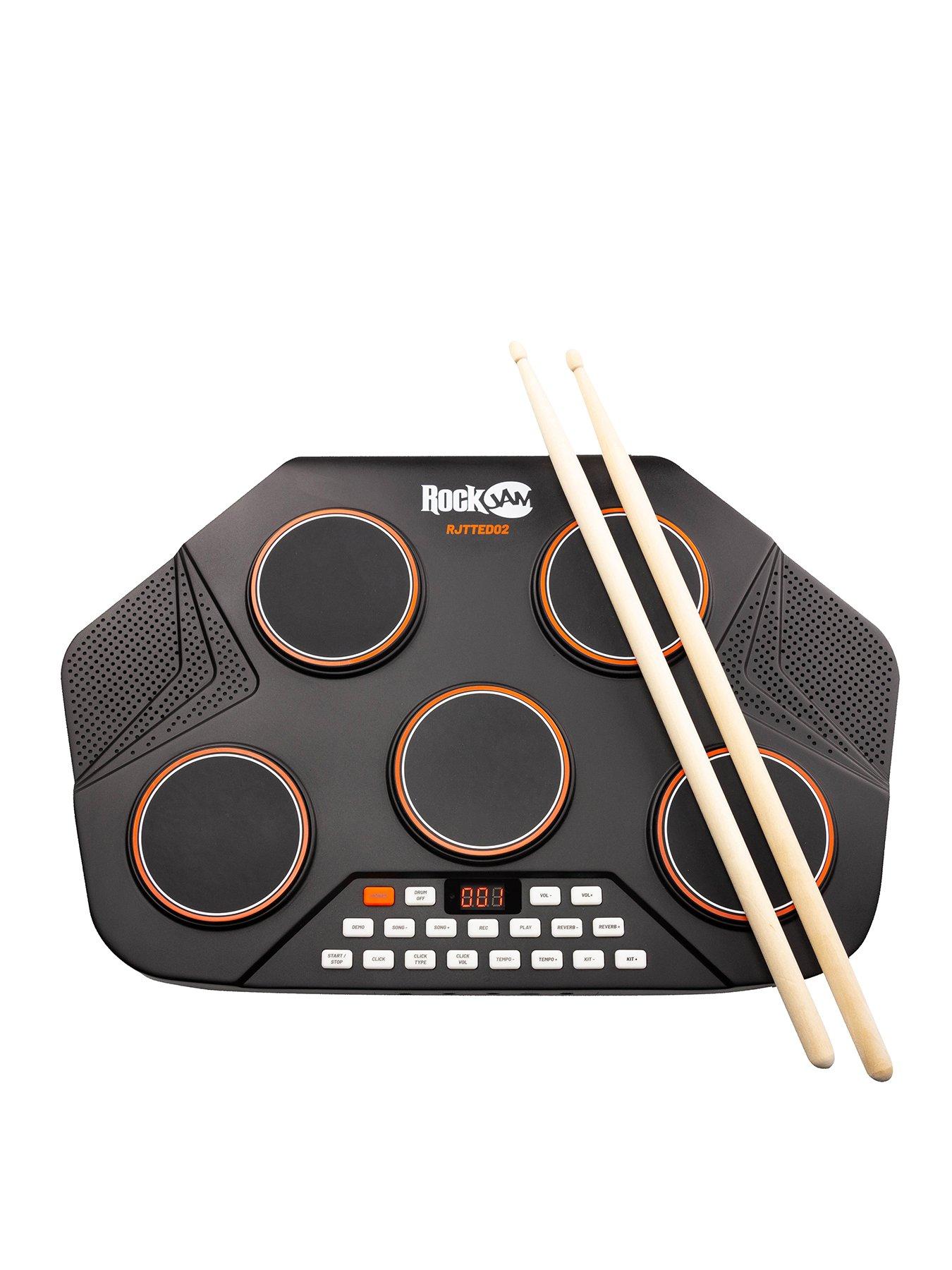 RockJam Rechargeable 5 Piece Tabletop Electric Drum Kit with Midi