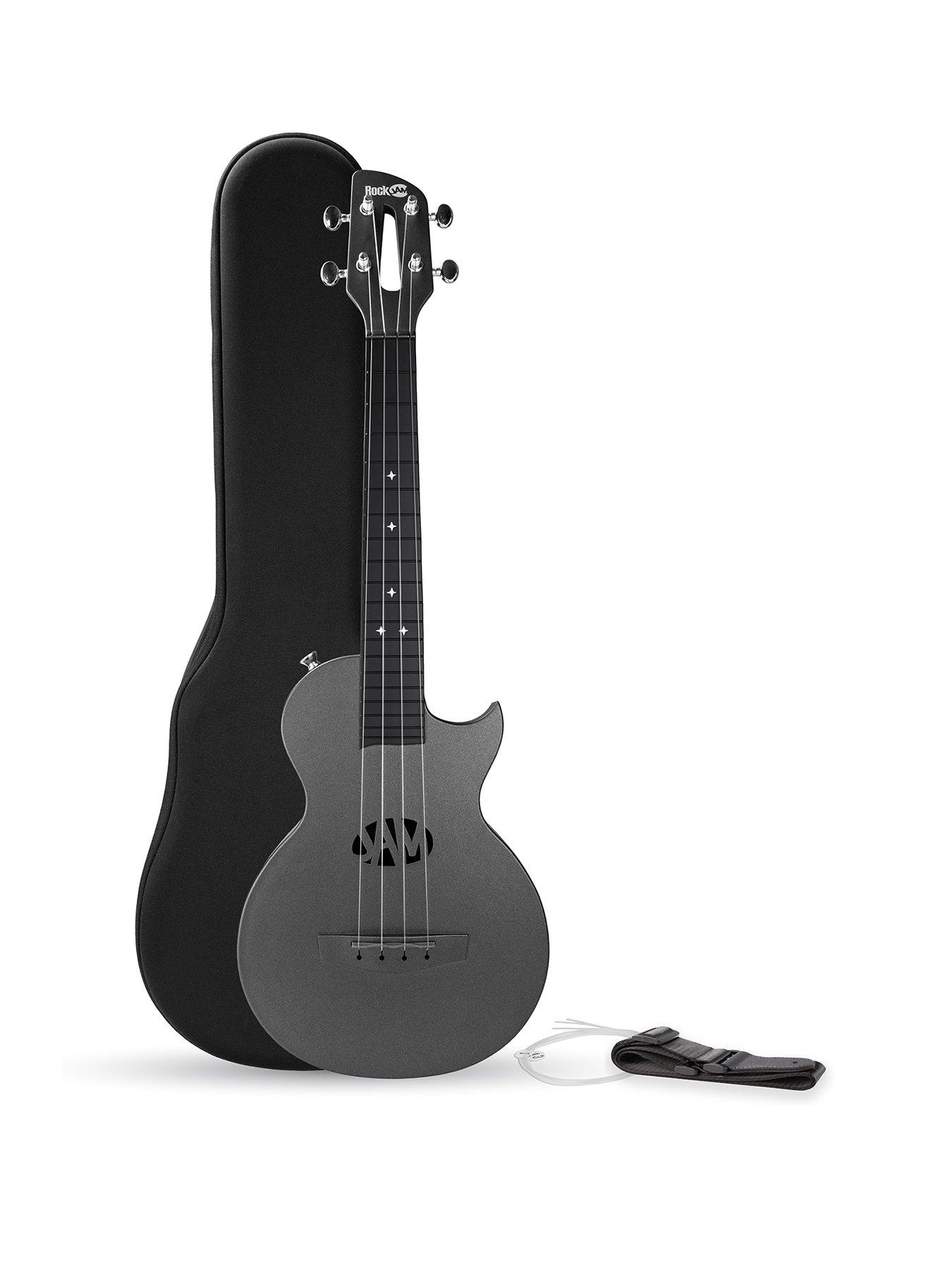 RockJam Carbon Fibre Ukulele with Case, Capo, Strap  &  Spare Strings - Black