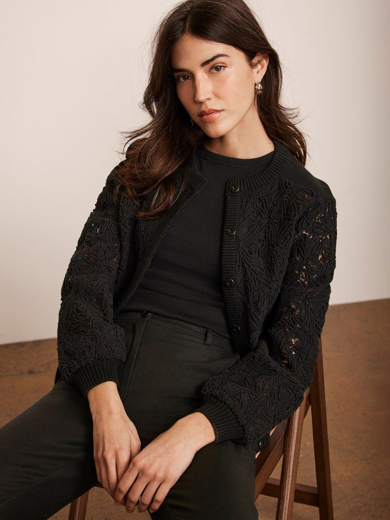 Image 1 of 6 of Mint Velvet Lace Mix Bomber Jacket - Black