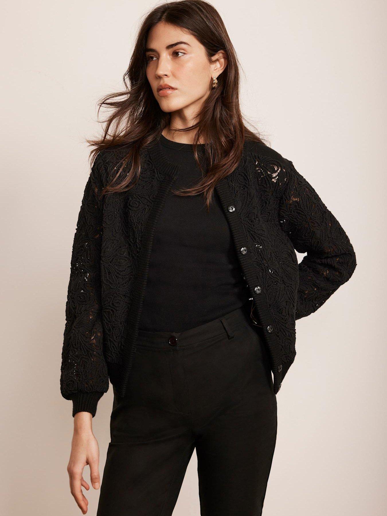 Image 2 of 6 of Mint Velvet Lace Mix Bomber Jacket - Black