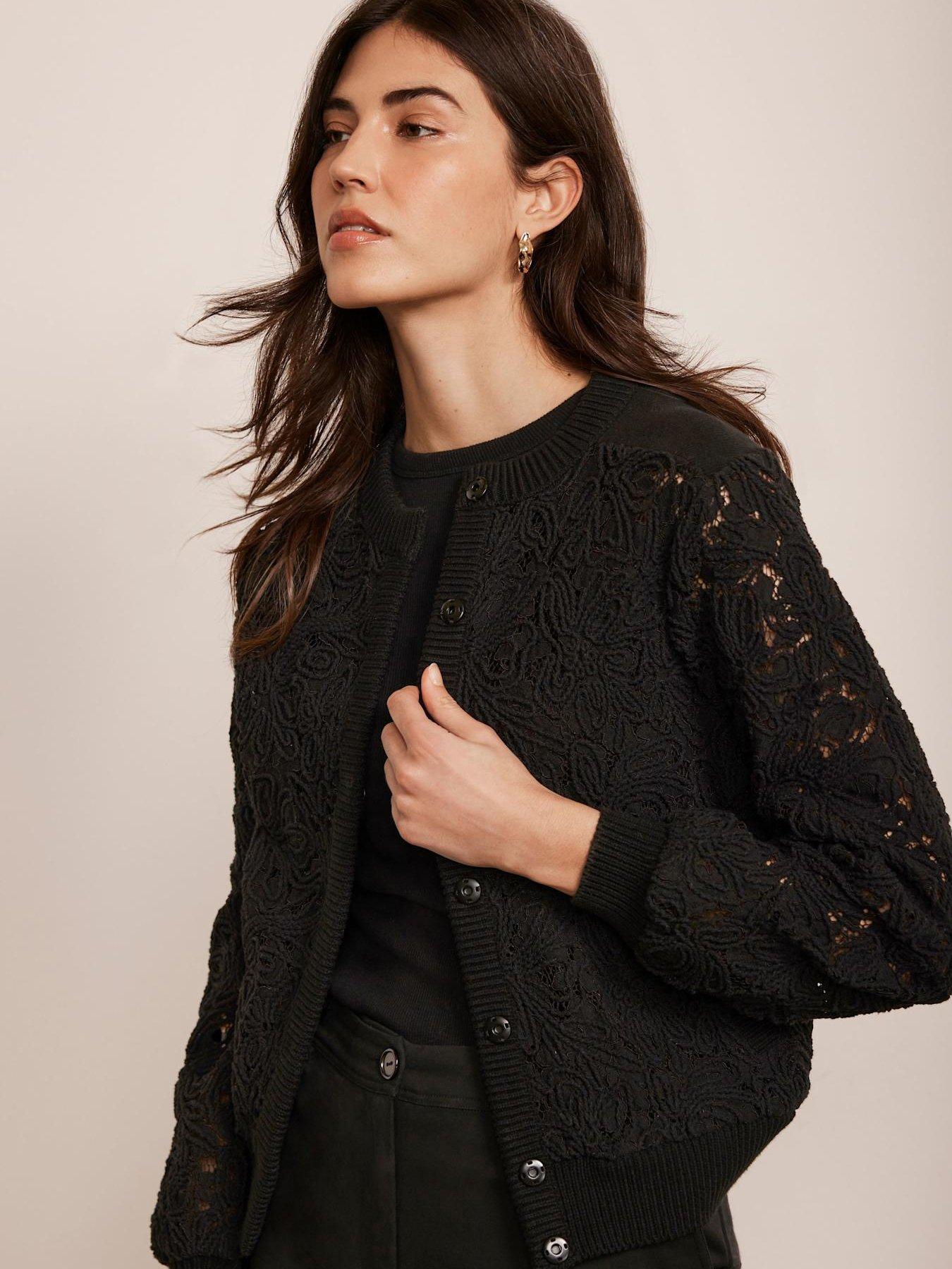 Image 4 of 6 of Mint Velvet Lace Mix Bomber Jacket - Black
