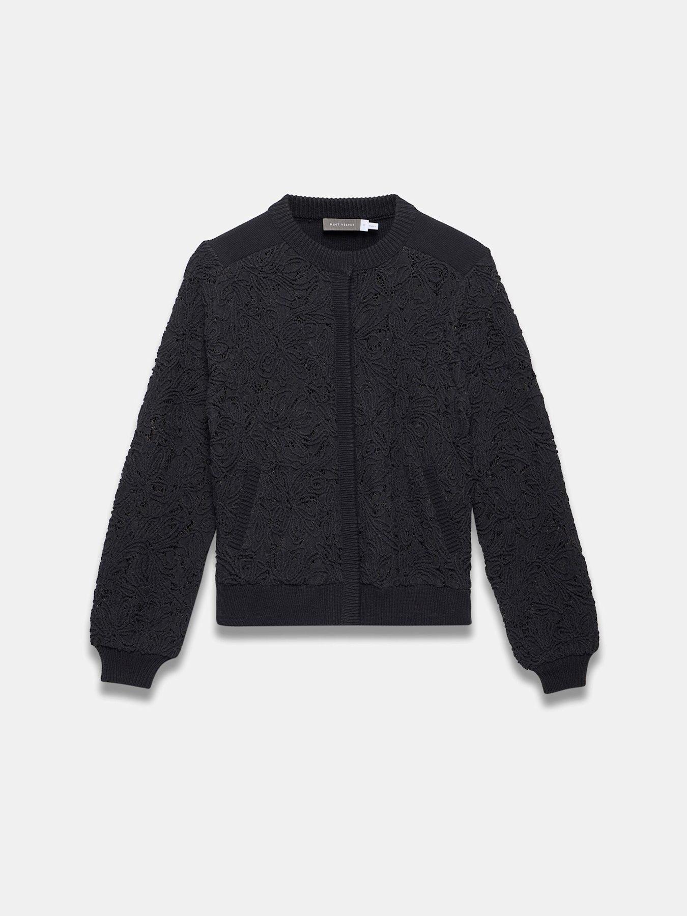 Image 5 of 6 of Mint Velvet Lace Mix Bomber Jacket - Black
