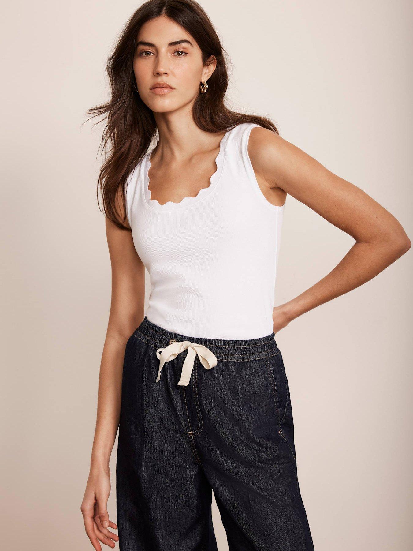 Image 2 of 6 of Mint Velvet White Scallop Trim Vest Top - White