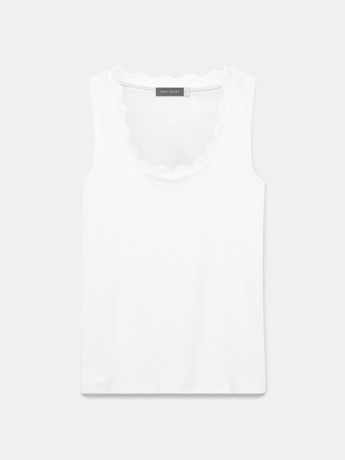 Image 5 of 6 of Mint Velvet White Scallop Trim Vest Top - White