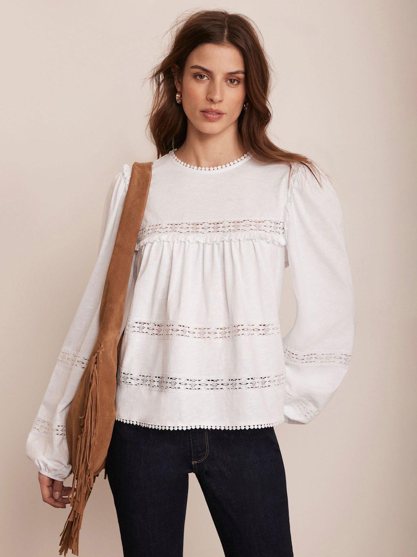 undefined White Lace Trim Blouse - Cream