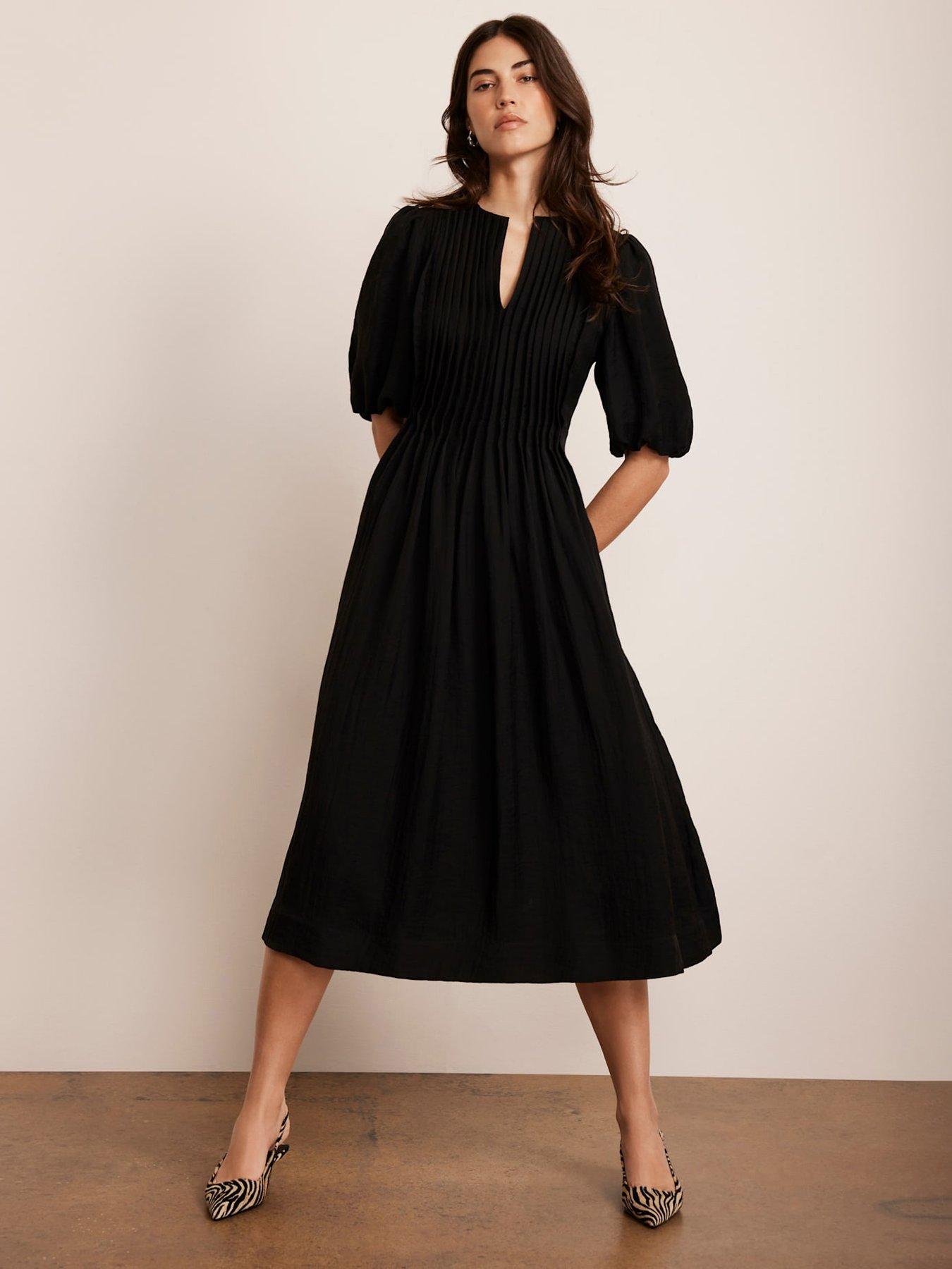 undefined Puff Sleeve Midi Dress - Black
