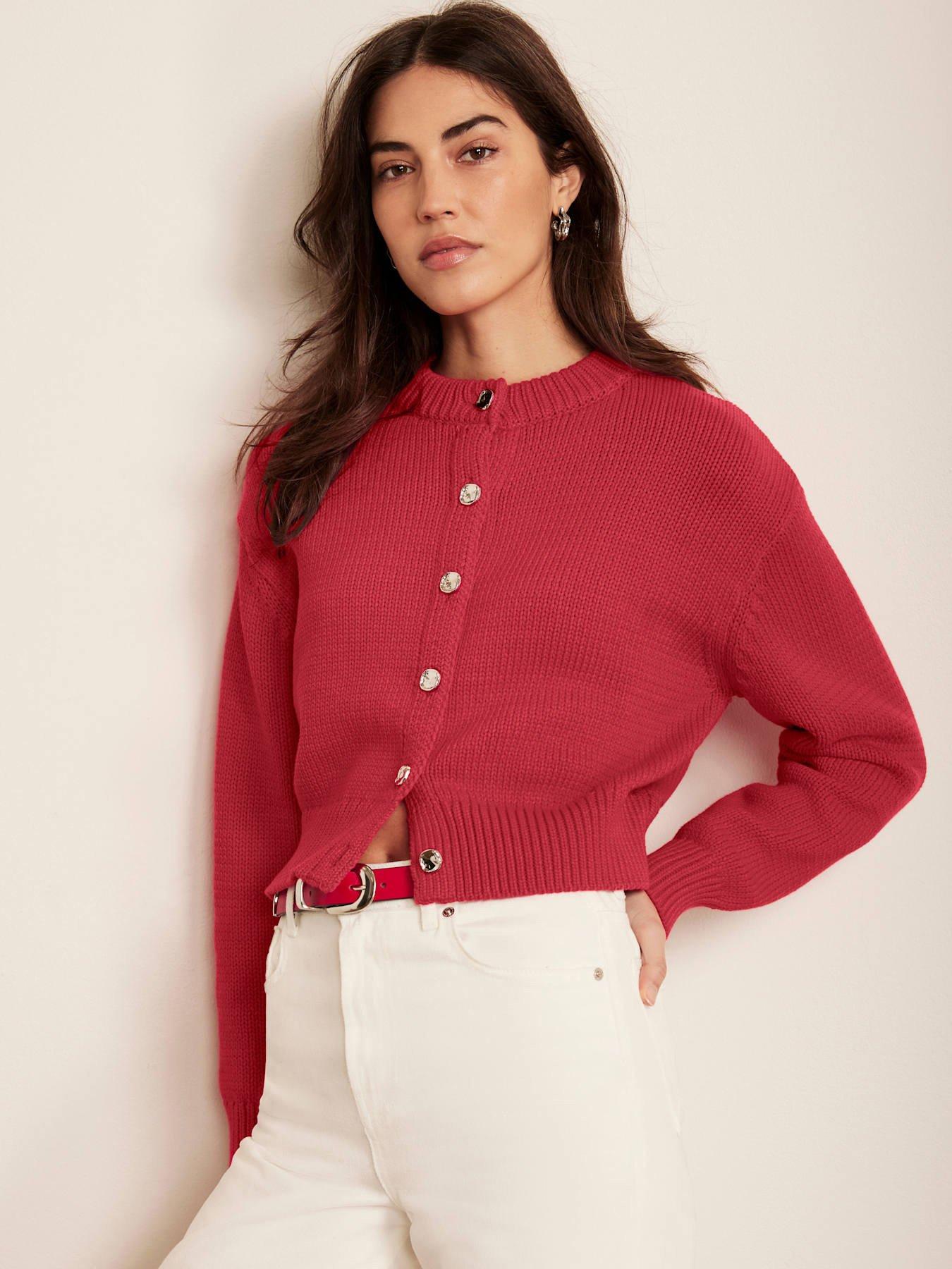 undefined Cotton Fitted Cardigan - Red