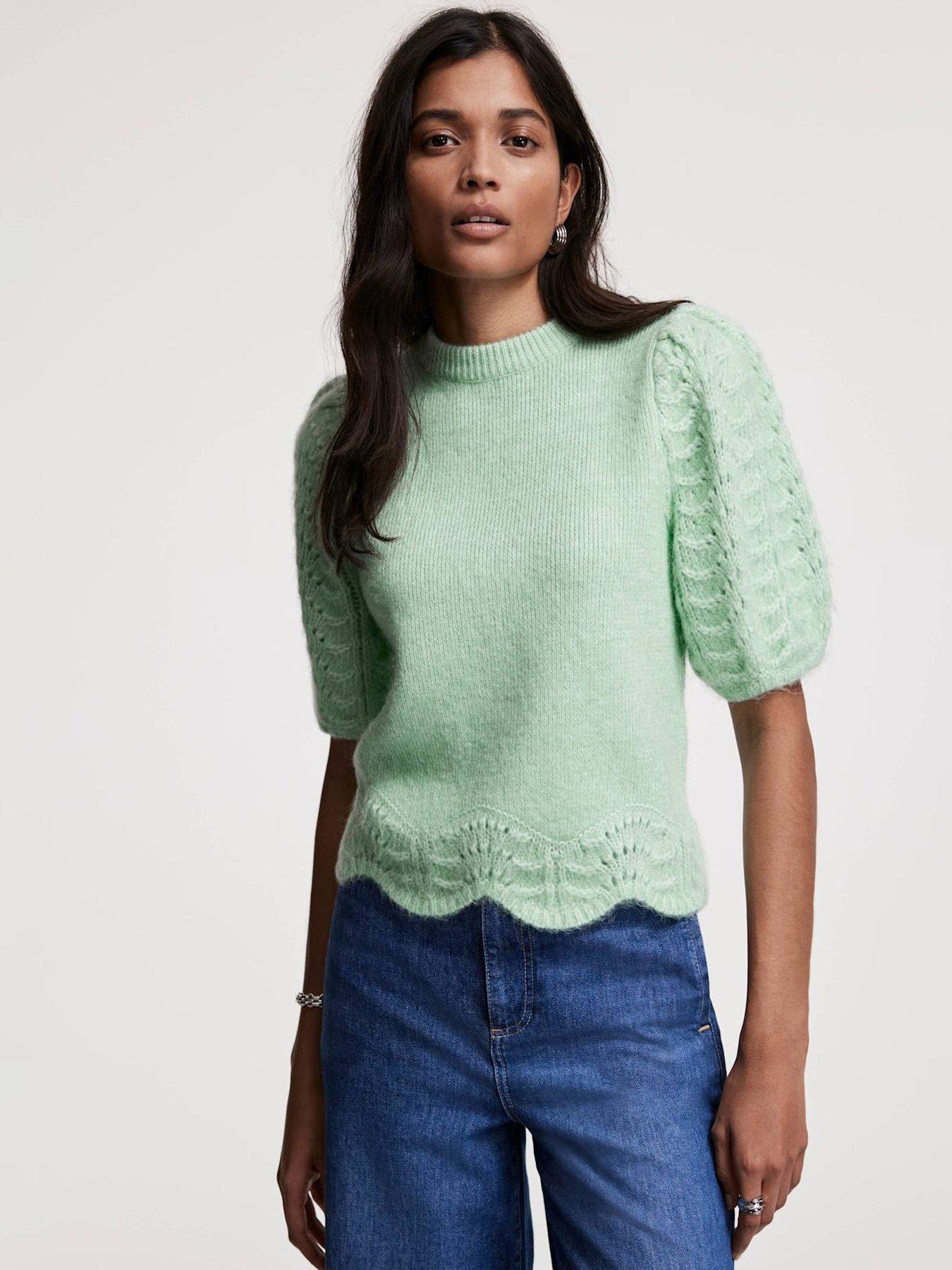 undefined Stitch Sleeve Knit Top - Green