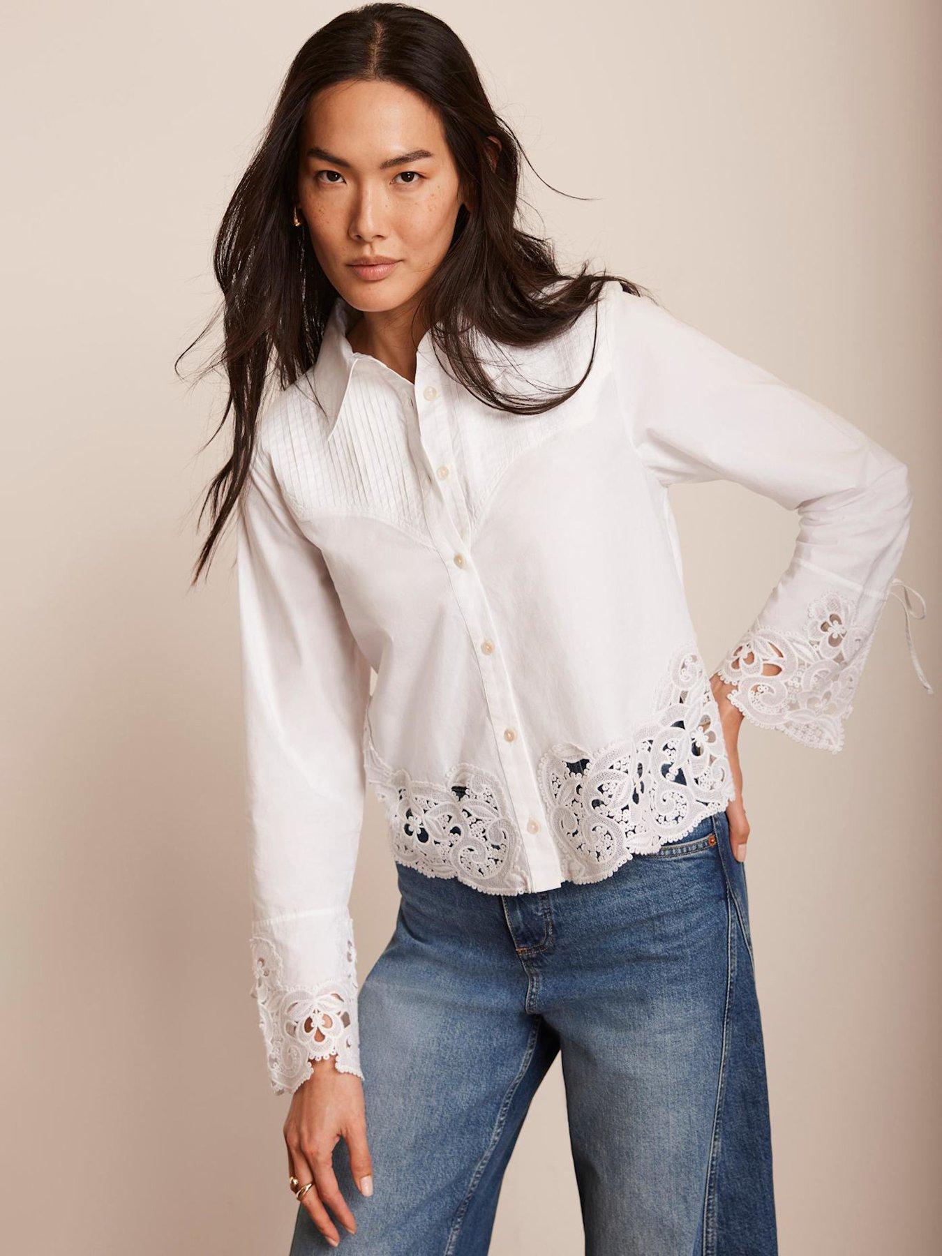undefined White Cut Out Detail Cropped Shirt - Cream