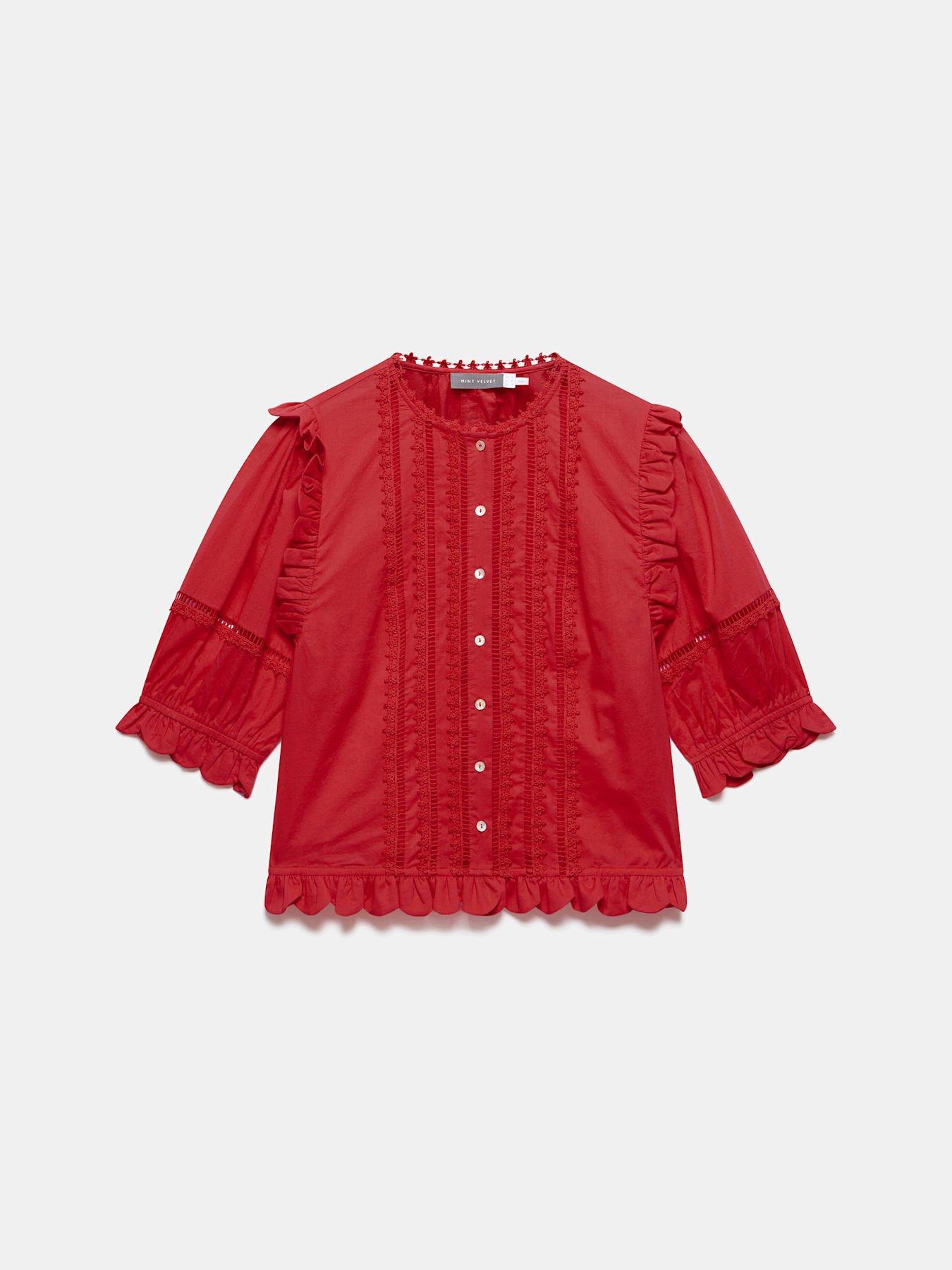Mint Velvet Ruffle Trim Top - Red | Very
