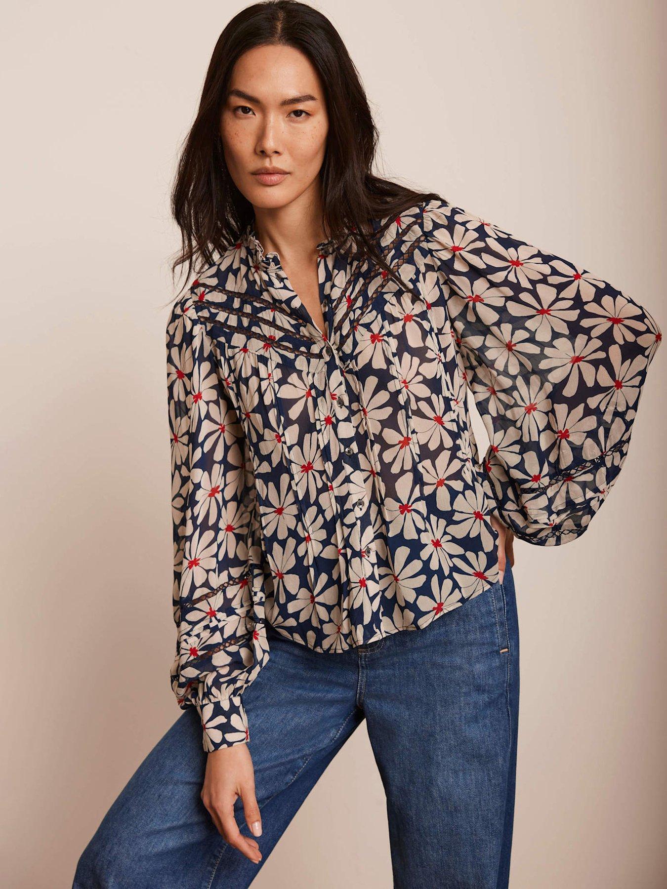 Image 1 of 6 of Mint Velvet Floral Print Blouse - Navy