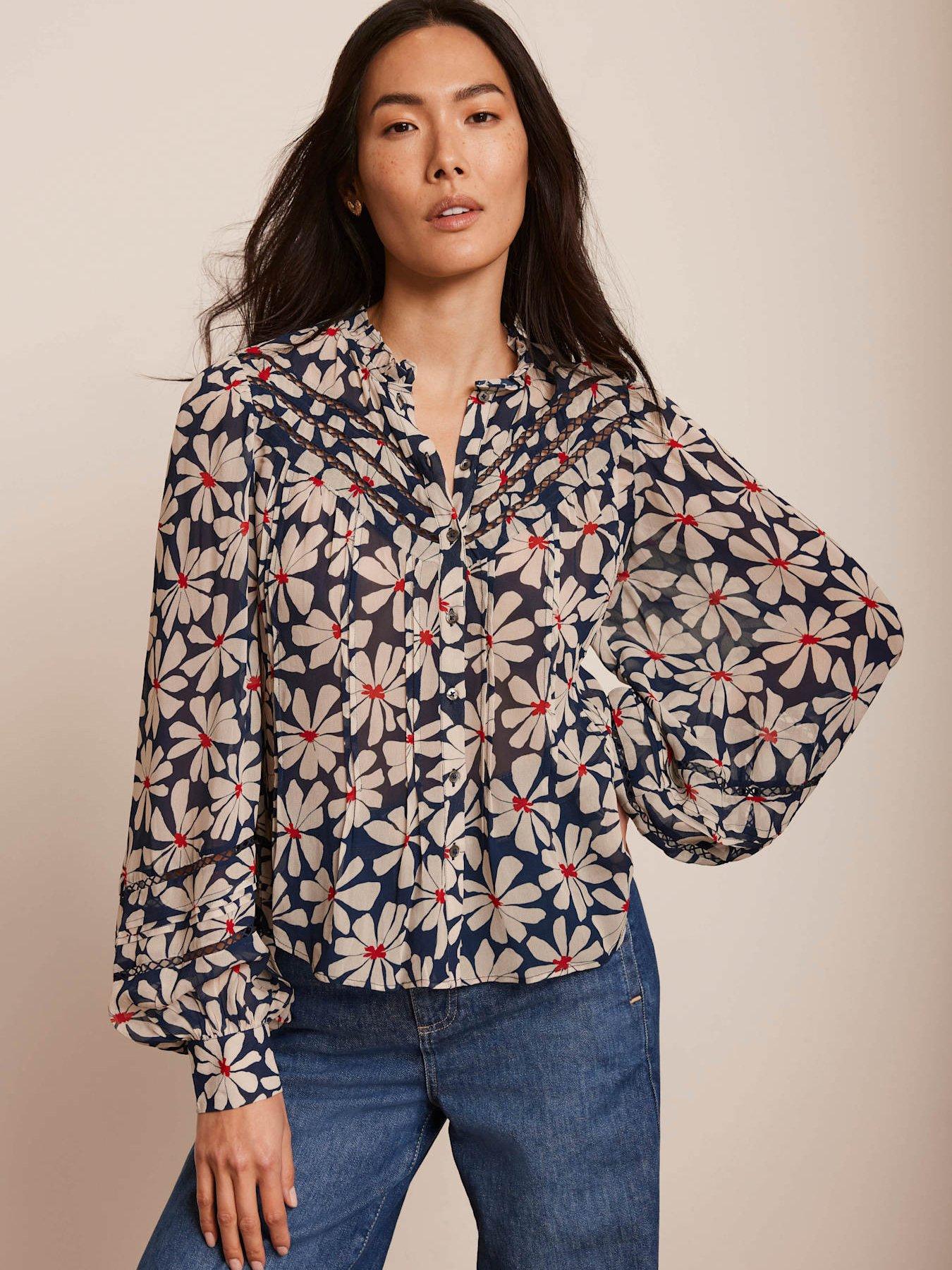 Image 4 of 6 of Mint Velvet Floral Print Blouse - Navy