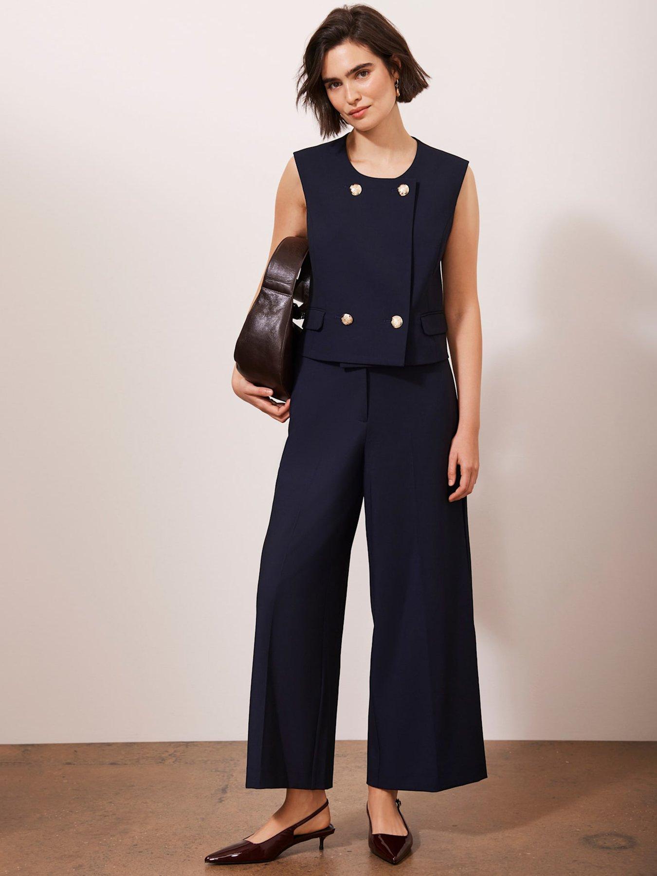 undefined Pleated Cropped Trousers - Navy