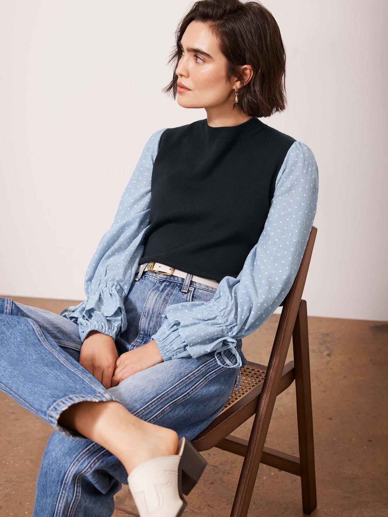 Image 1 of 6 of Mint Velvet Layered Knit Top - Navy