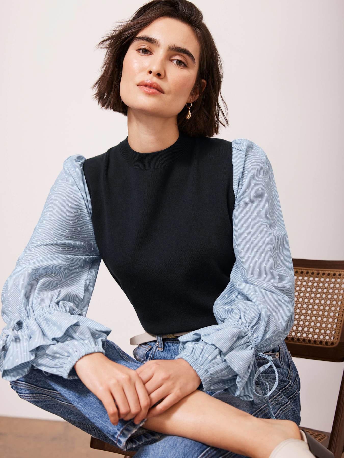 Image 2 of 6 of Mint Velvet Layered Knit Top - Navy