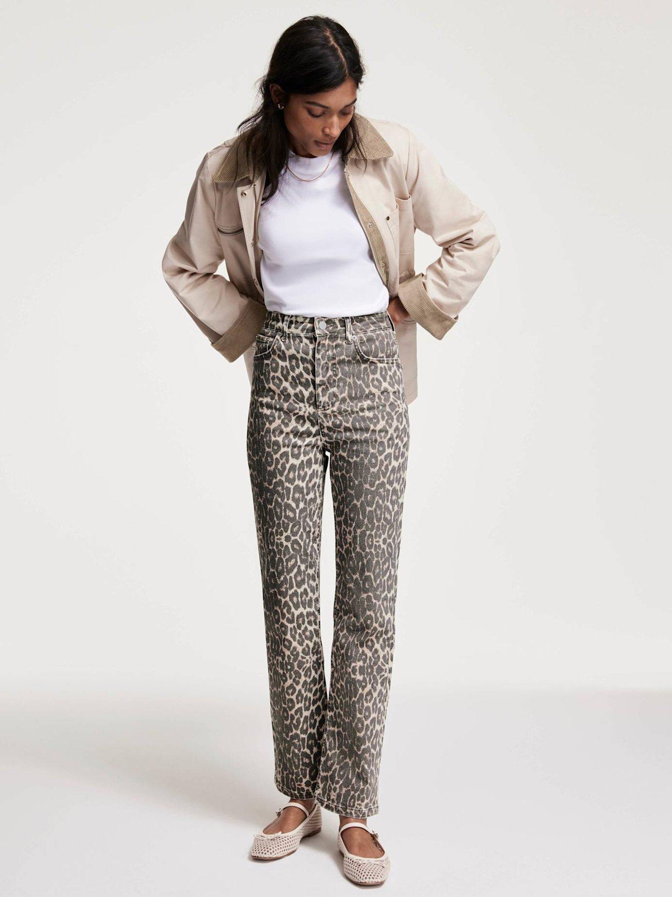 undefined Leopard Print Slim Jeans - Beige