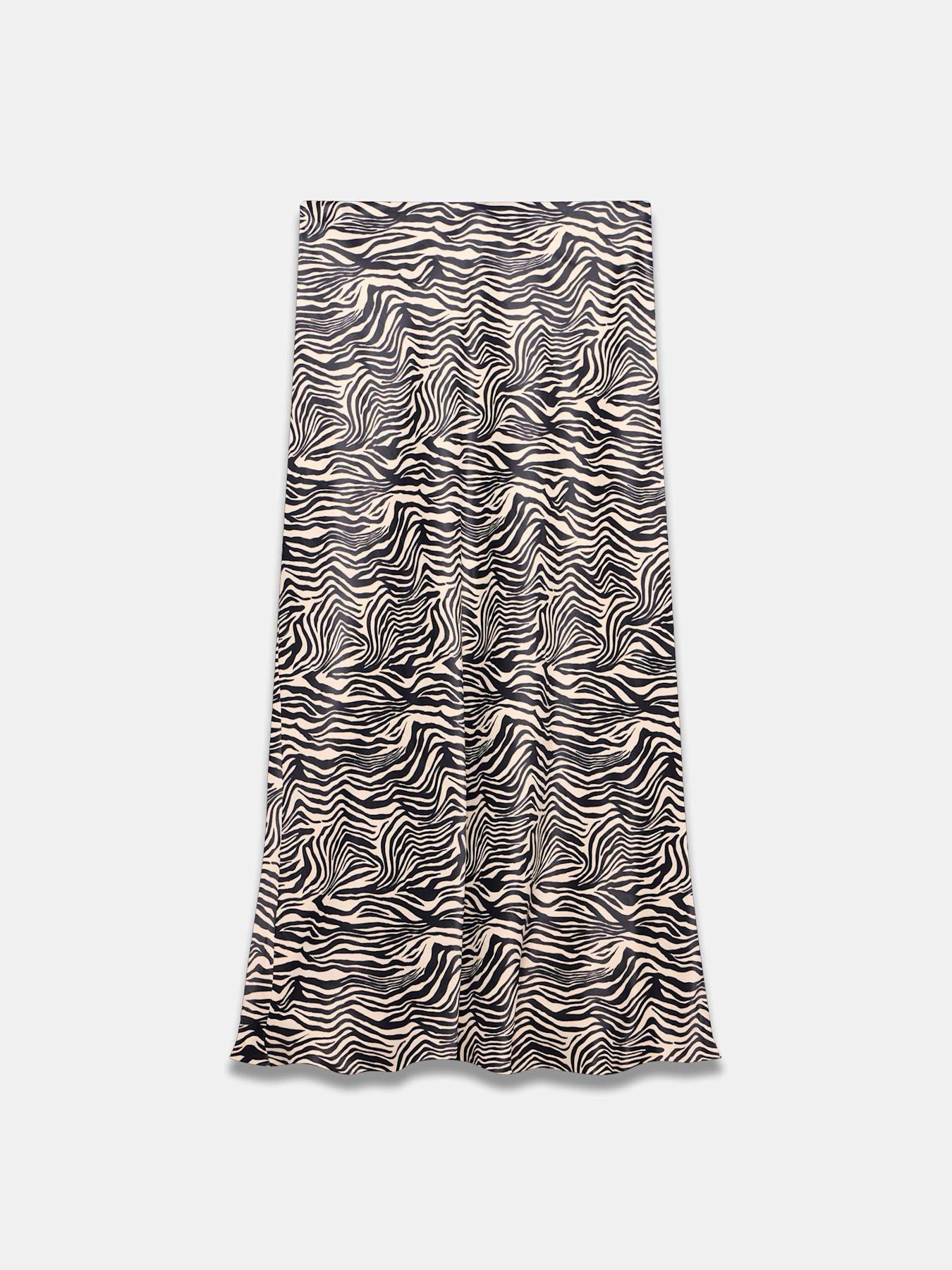 Image 5 of 6 of Mint Velvet Zebra Print Satin Slip Midi Skirt - Black