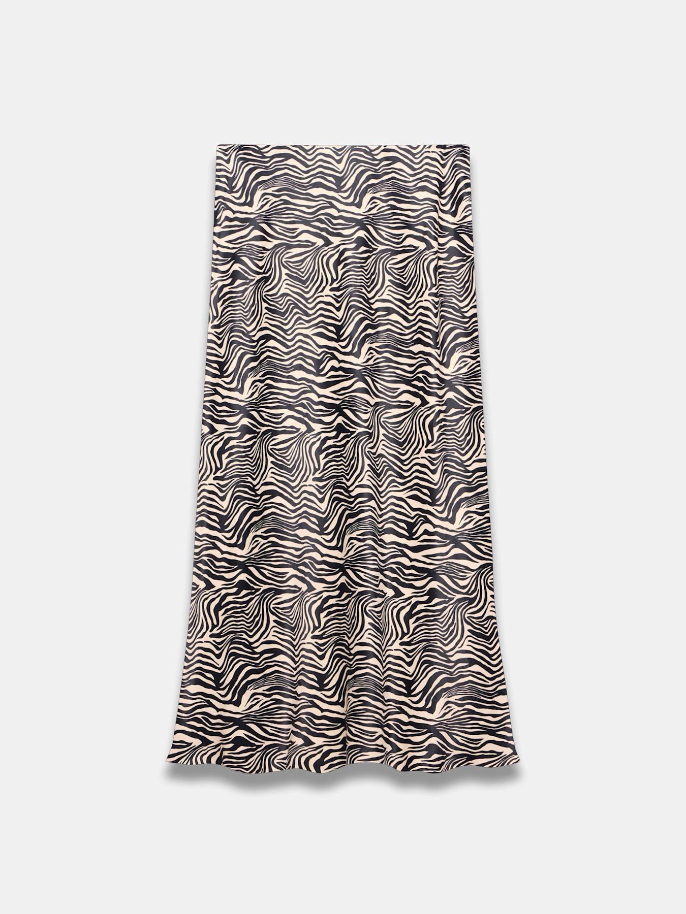 Image 6 of 6 of Mint Velvet Zebra Print Satin Slip Midi Skirt - Black