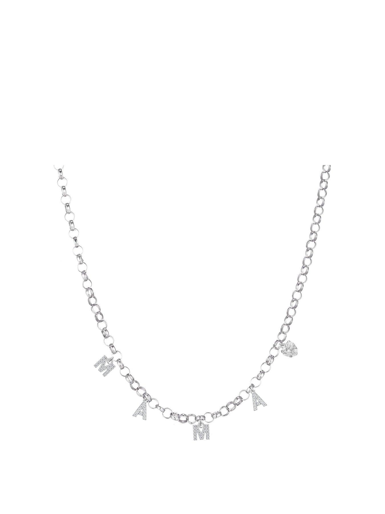 The Love Collection Sterling Silver Mama CZ Charm Necklace