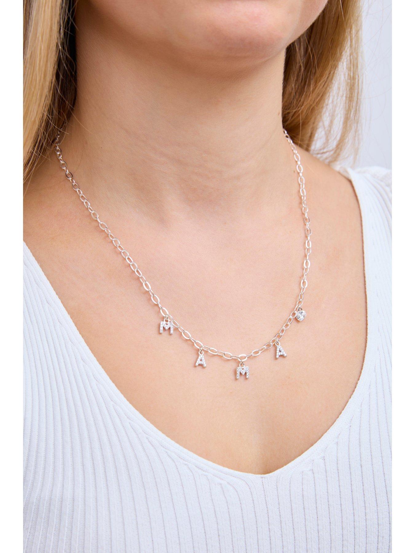 Image 2 of 3 of The Love Collection Sterling Silver Mama CZ Charm Necklace